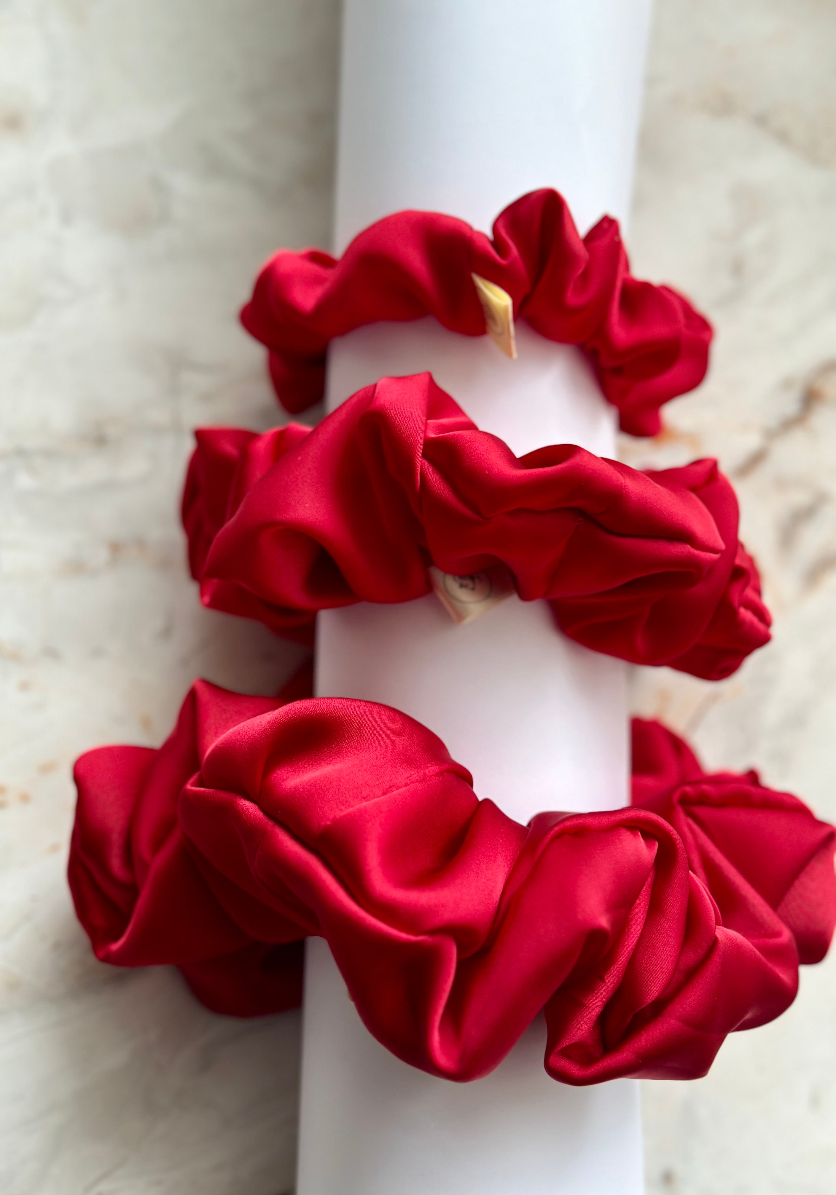 Luxurious Bright Red satin hair scrunchie