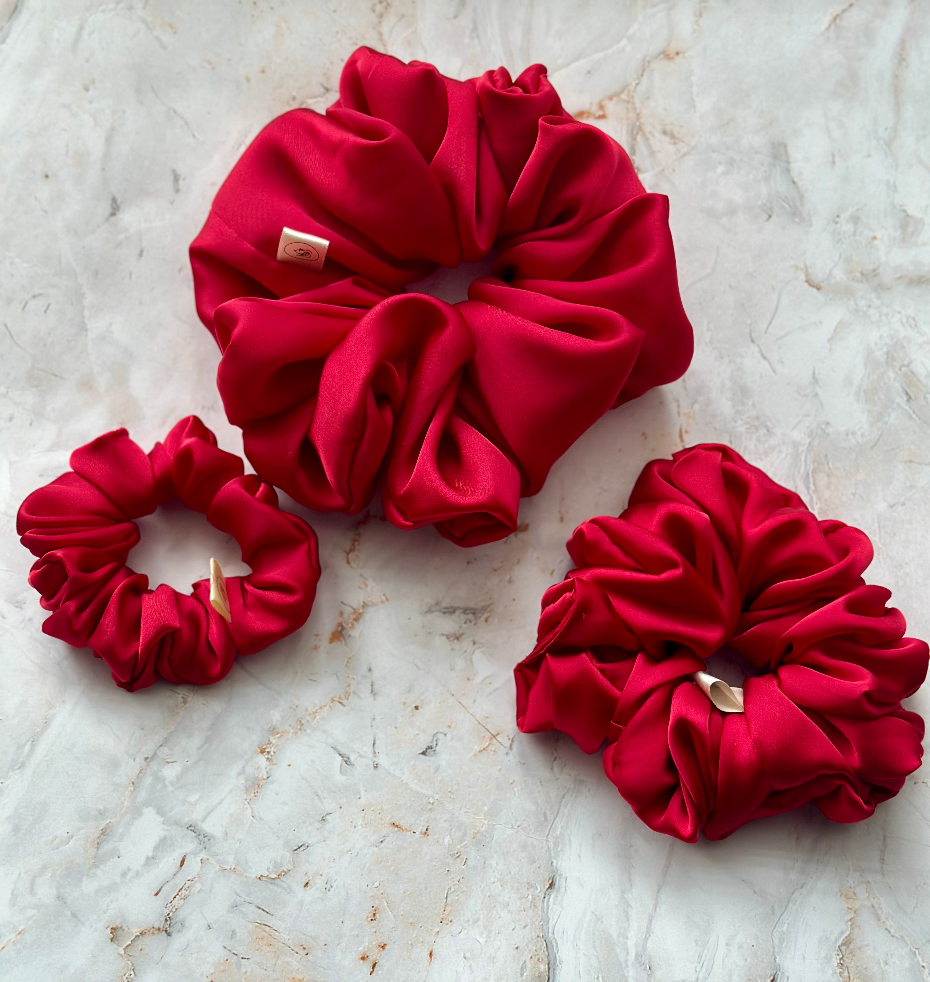 Luxurious Bright Red satin hair scrunchie