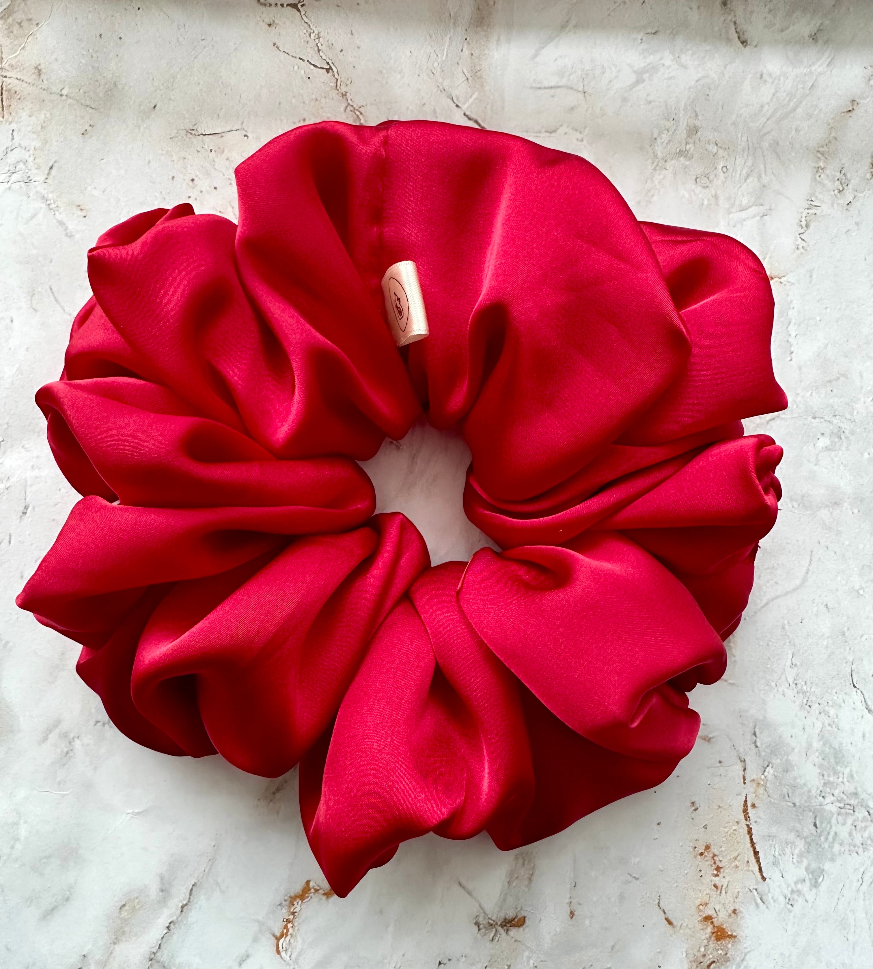 Bright Red Satin Large Hair Scrunchie