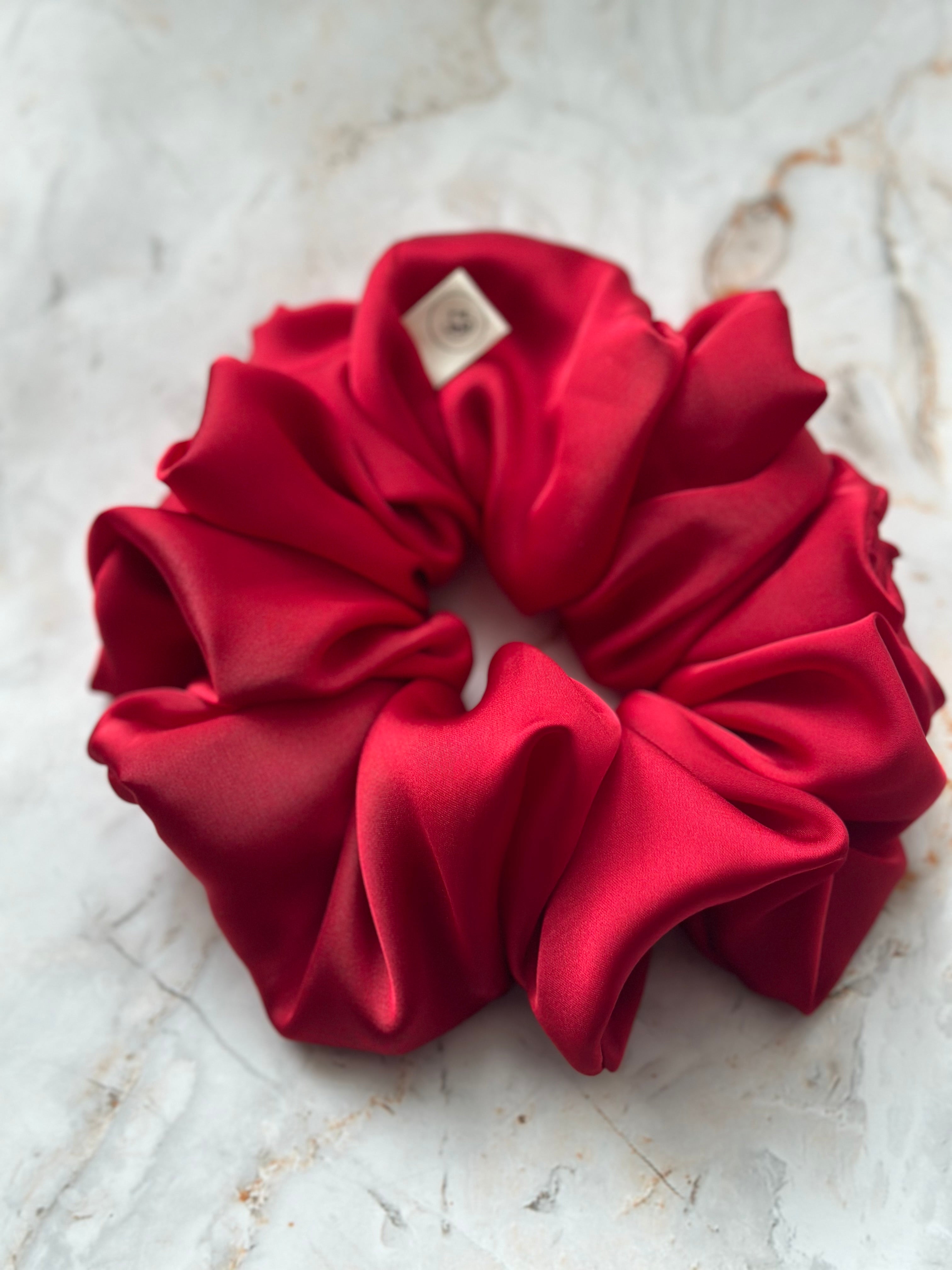 Luxurious Bright Red satin hair scrunchie