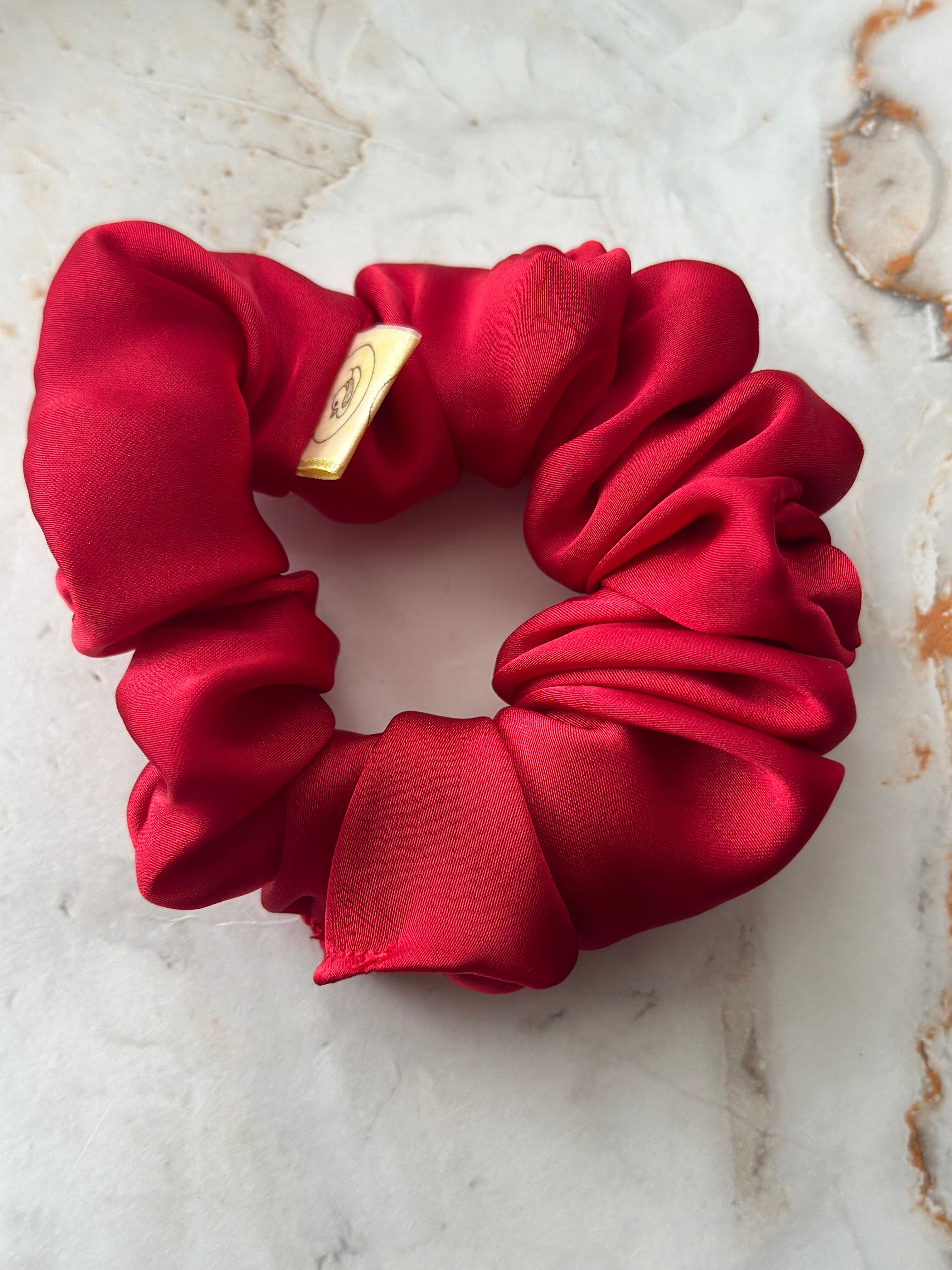 Luxurious Bright Red satin hair scrunchie