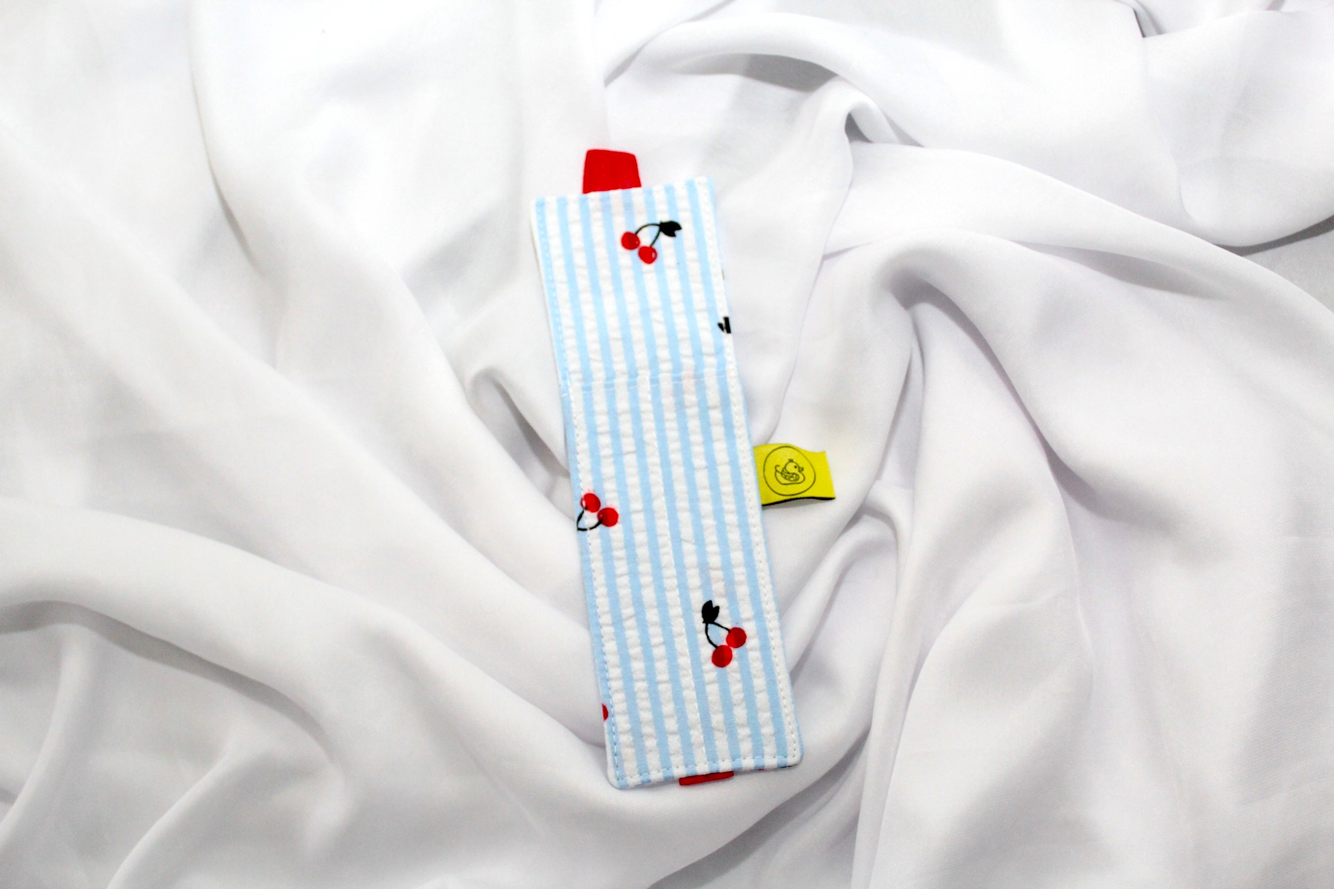 Blue and White Striped with Cherries Elastic Notebook Double Pen Holder