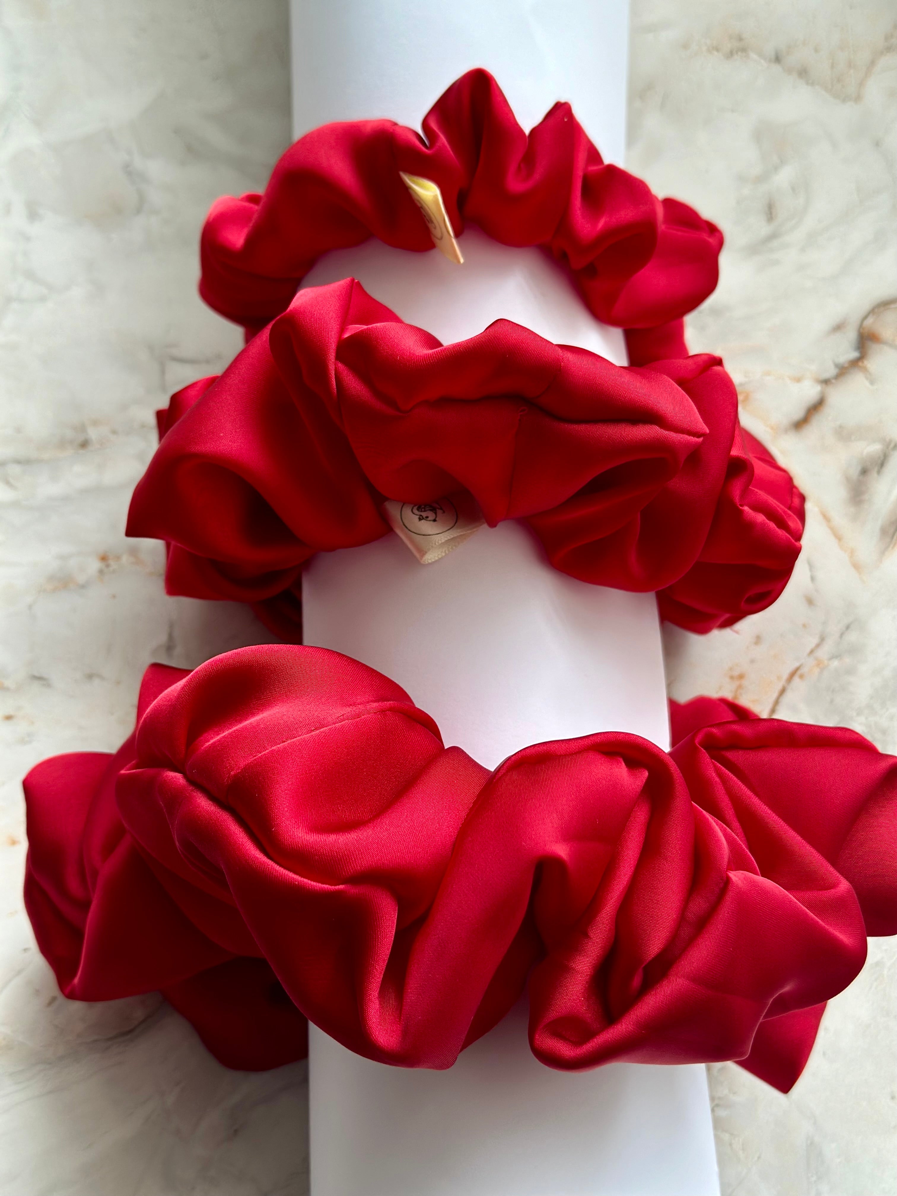 Luxurious Bright Red satin hair scrunchie