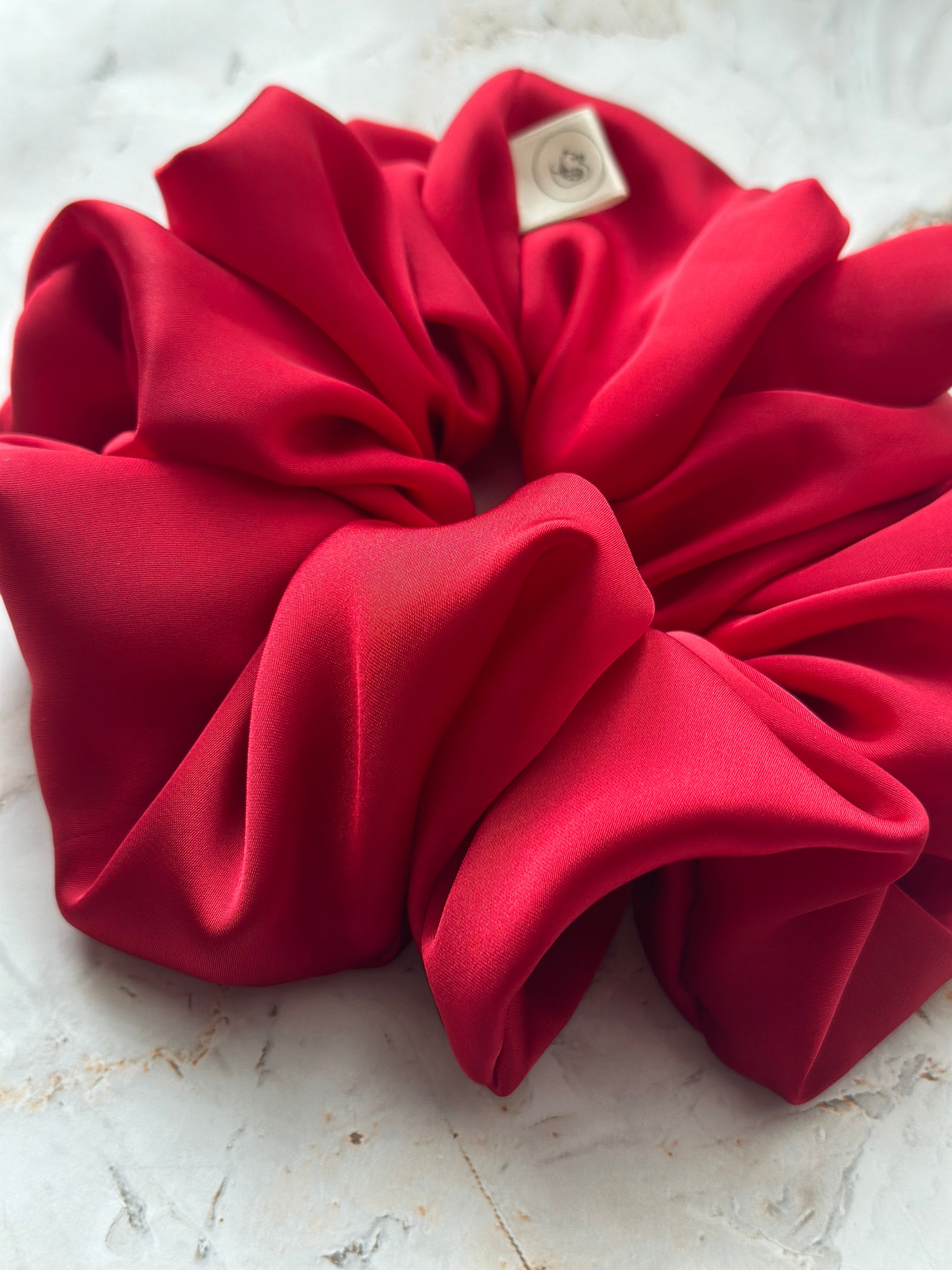 Luxurious Bright Red satin hair scrunchie