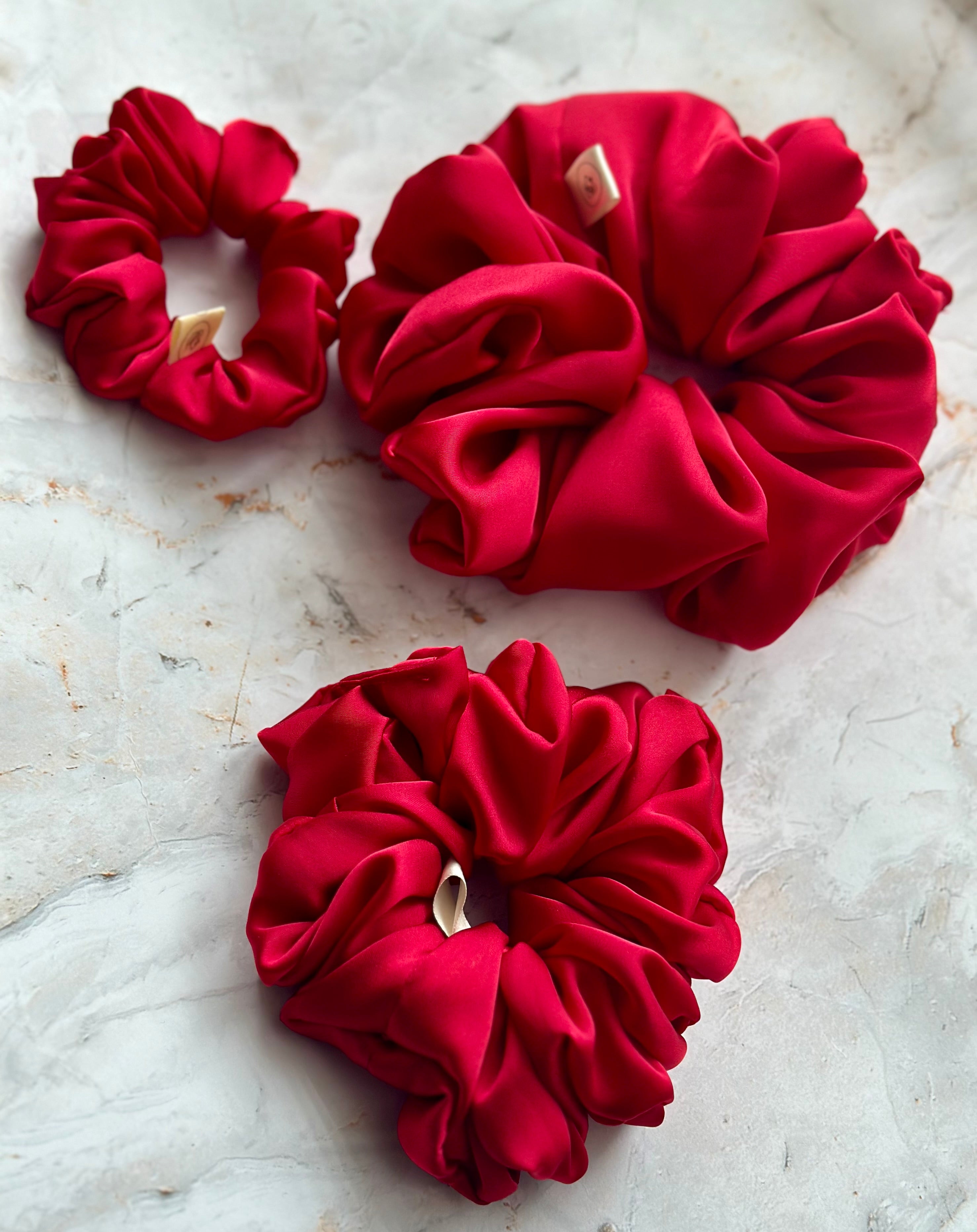 Luxurious Bright Red satin hair scrunchie