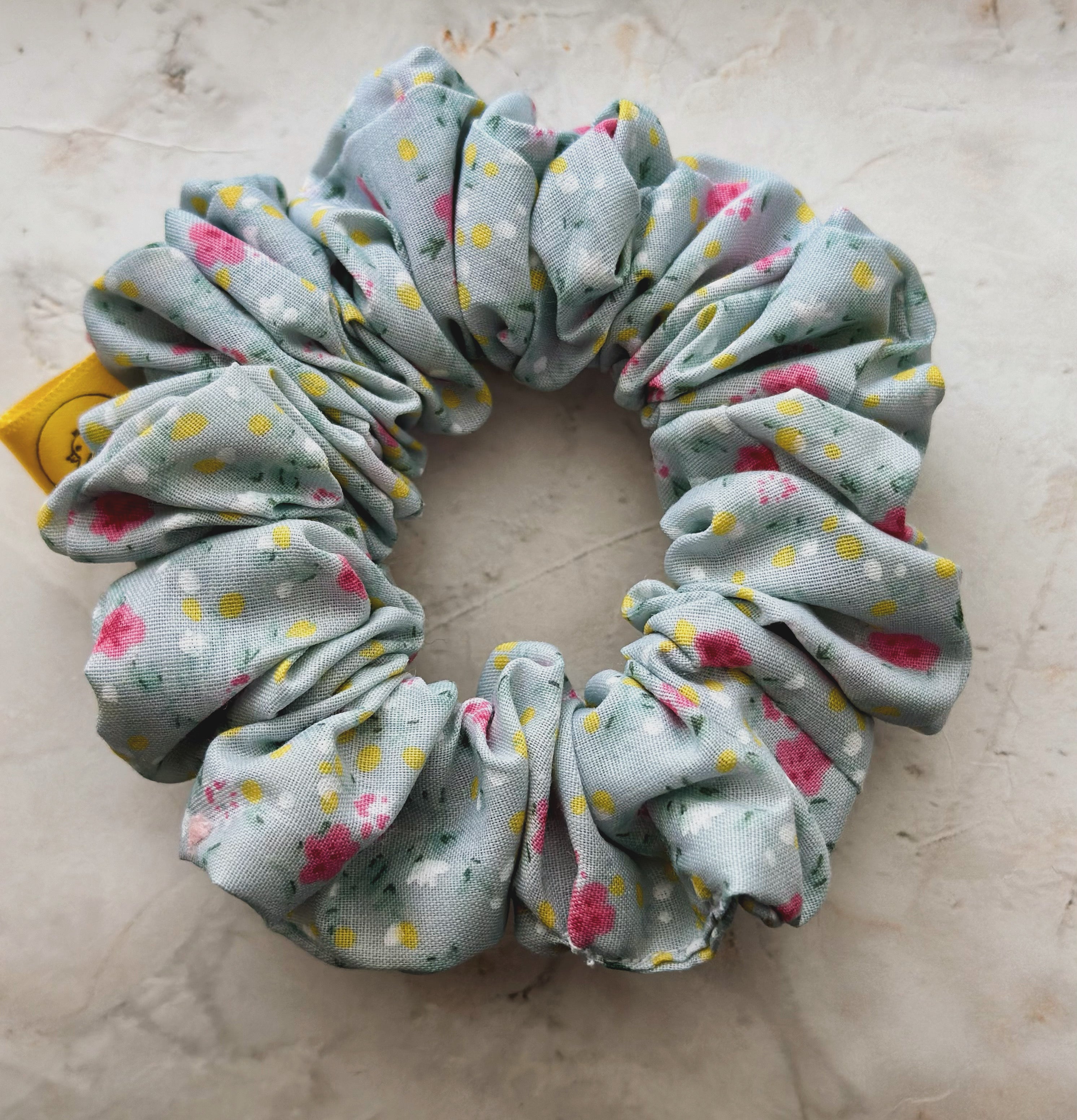 Duck Egg Blue floral hair scrunchie