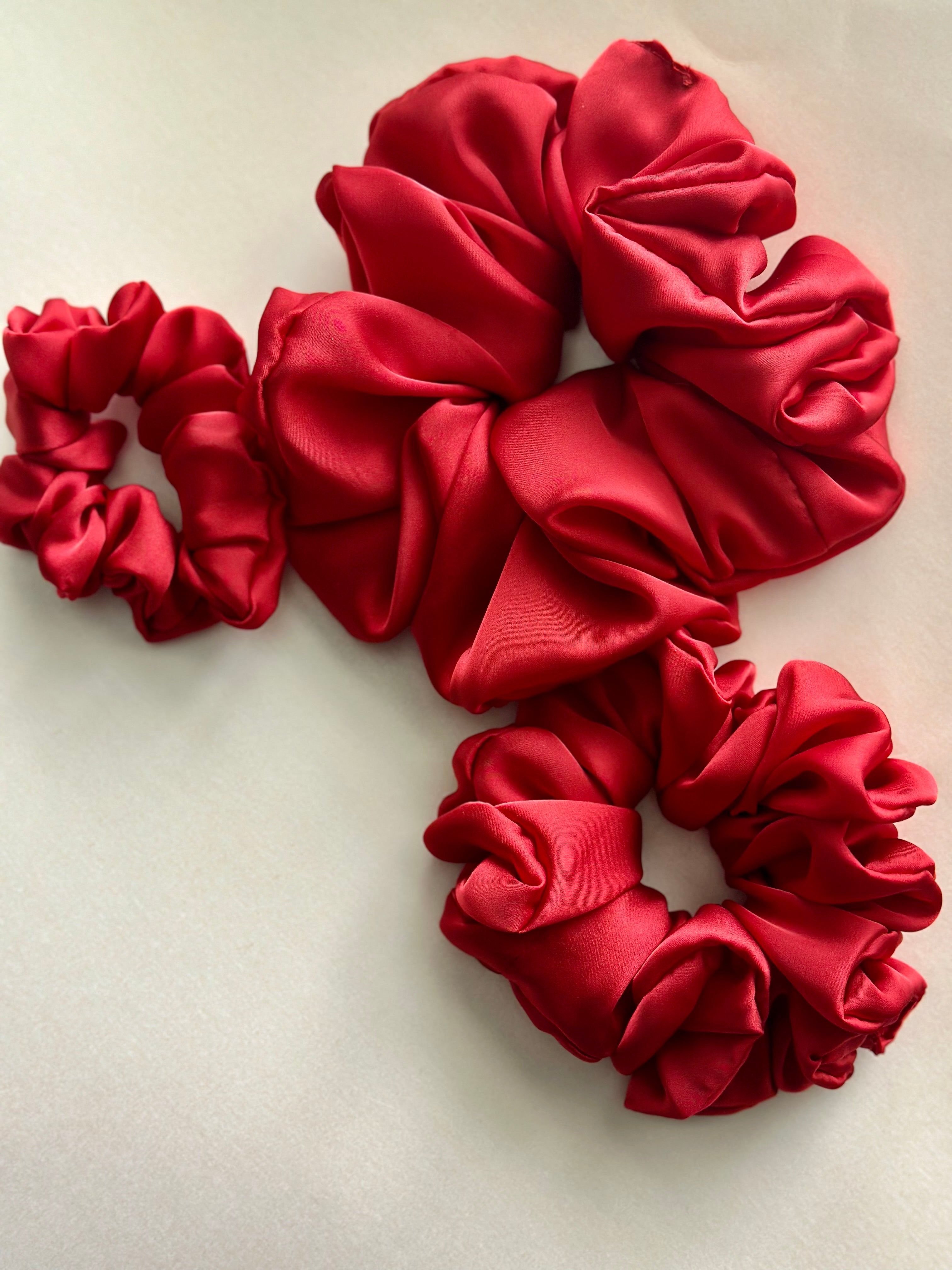 Luxurious Bright Red satin hair scrunchie