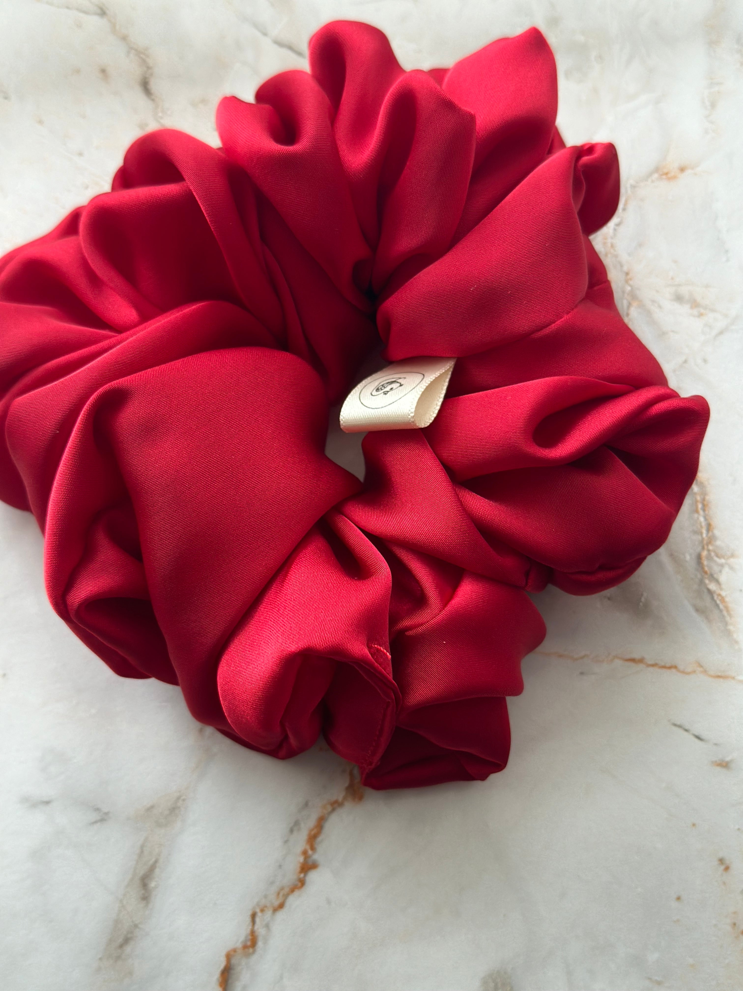 Luxurious Bright Red satin hair scrunchie