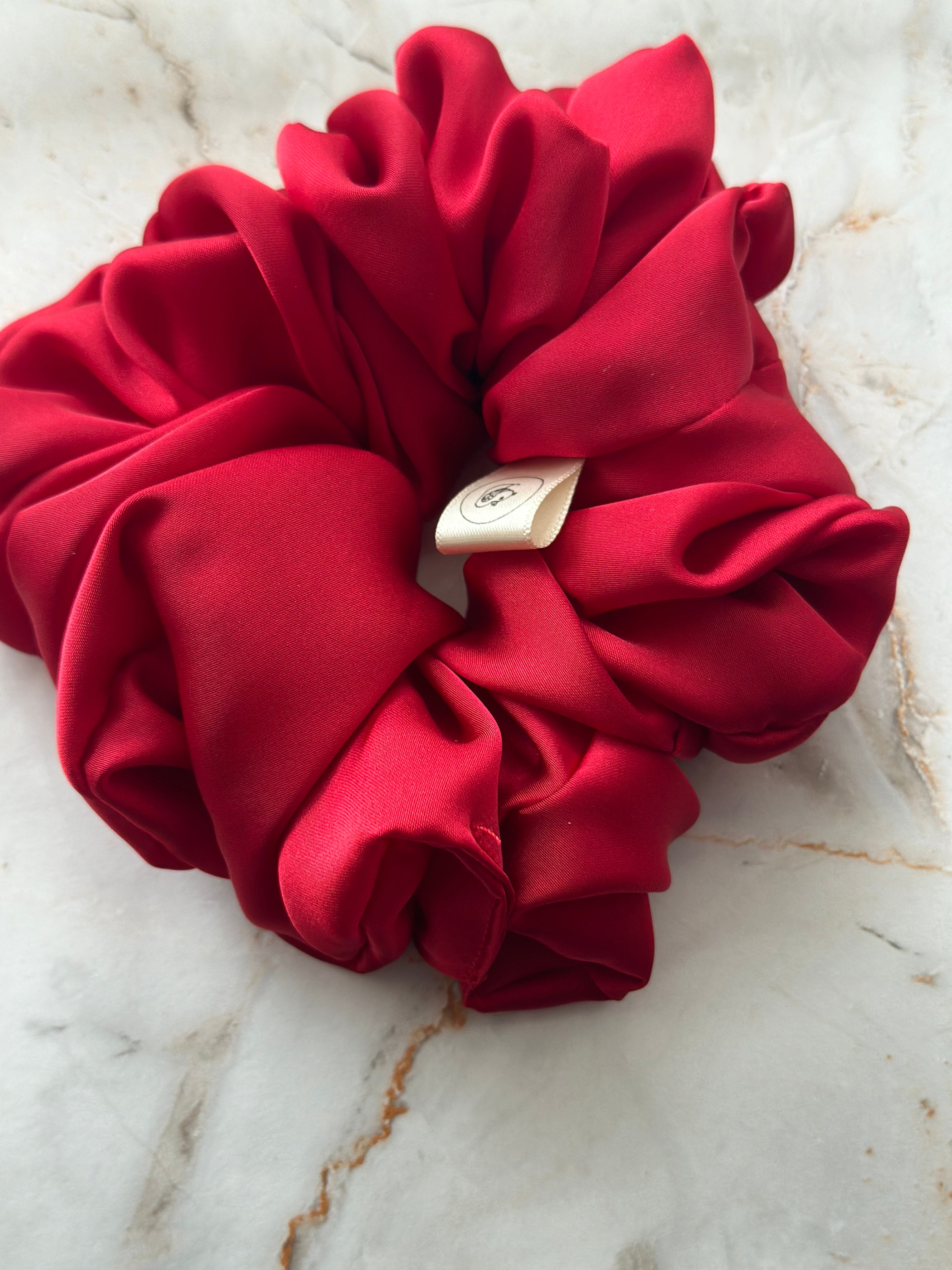 Bright Red Satin Large Hair Scrunchie