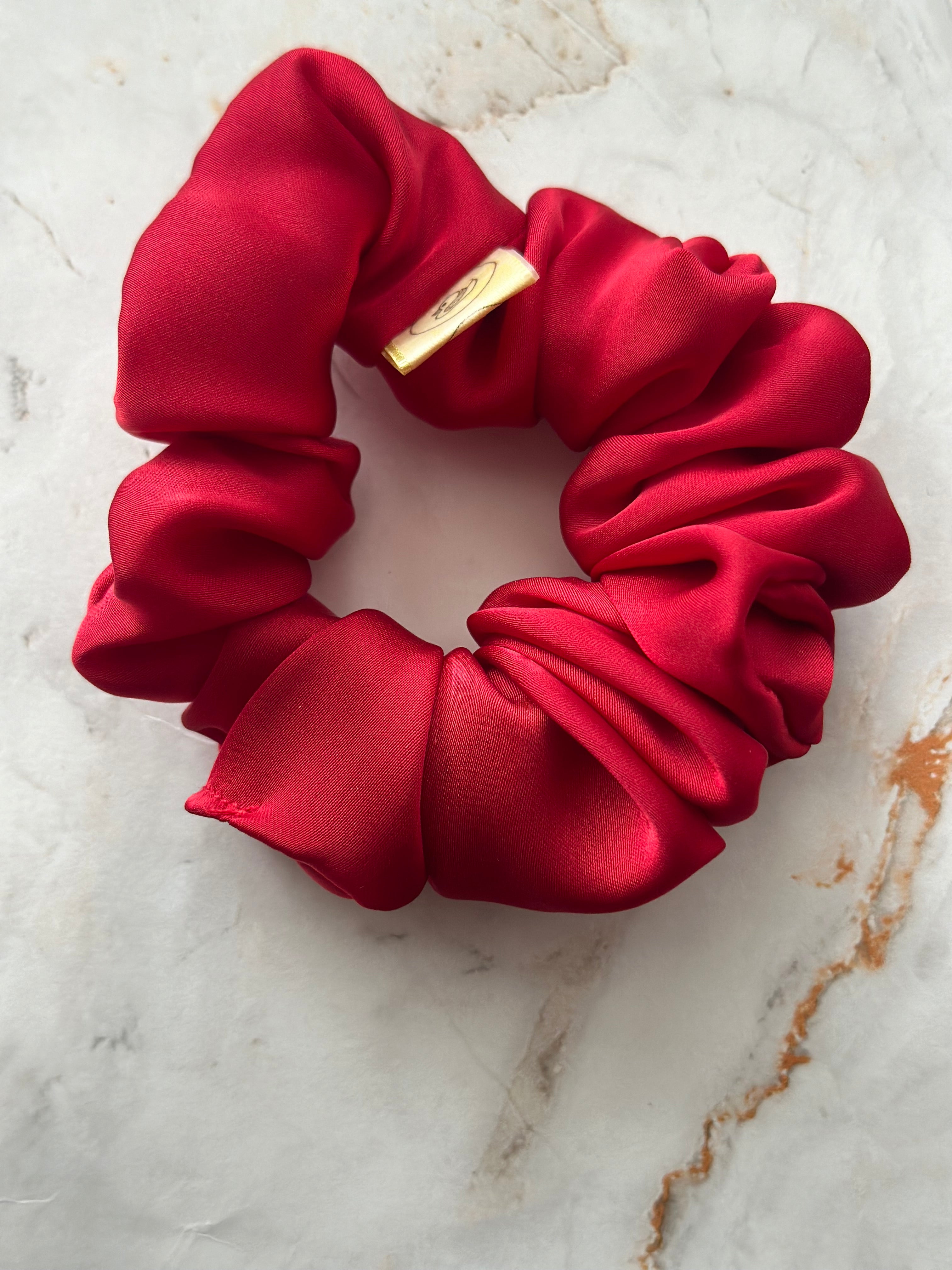 Bright Red Satin Large Hair Scrunchie