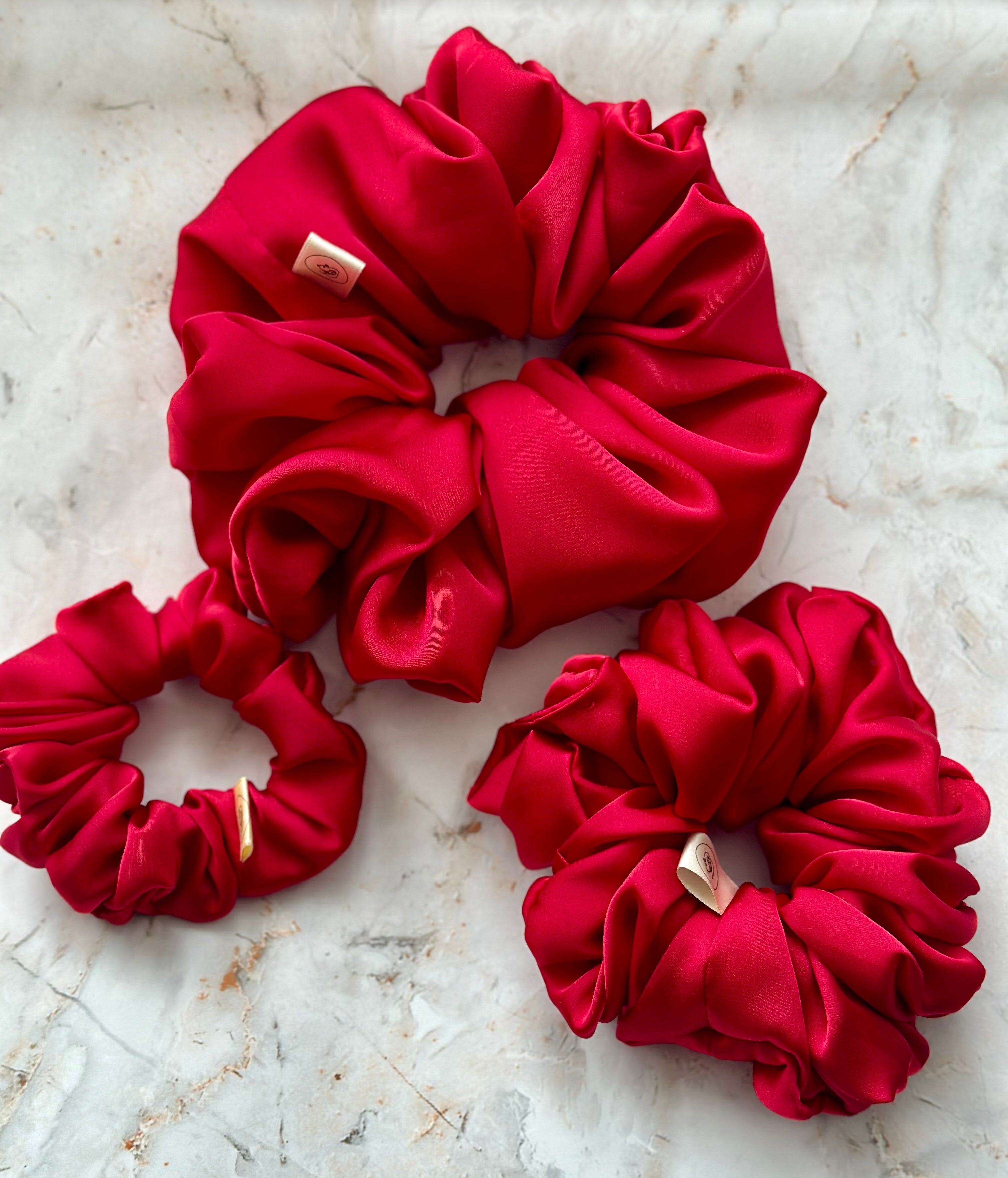 Luxurious Bright Red satin hair scrunchie