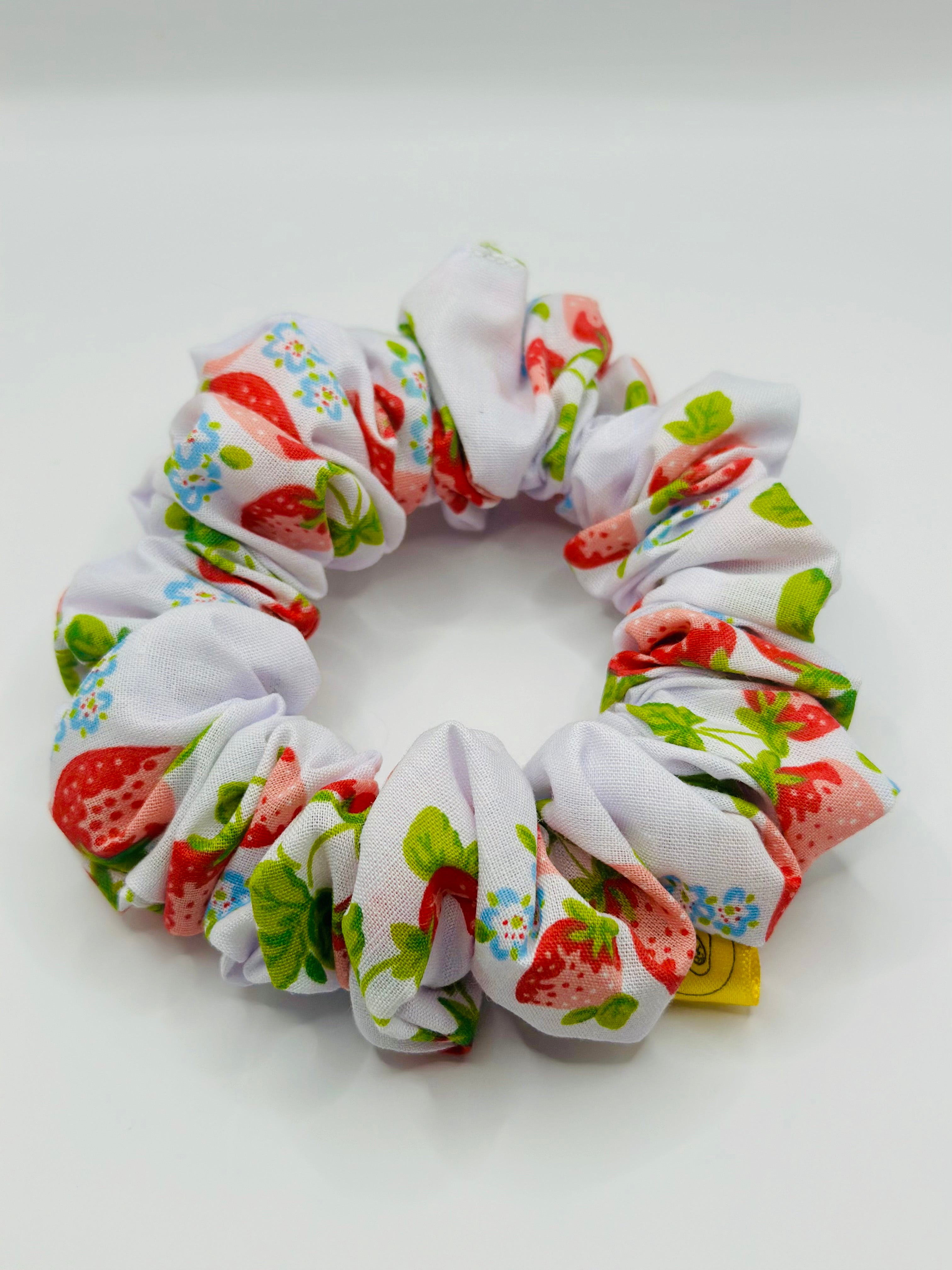 White red Strawberry cotton handmade hair scrunchie