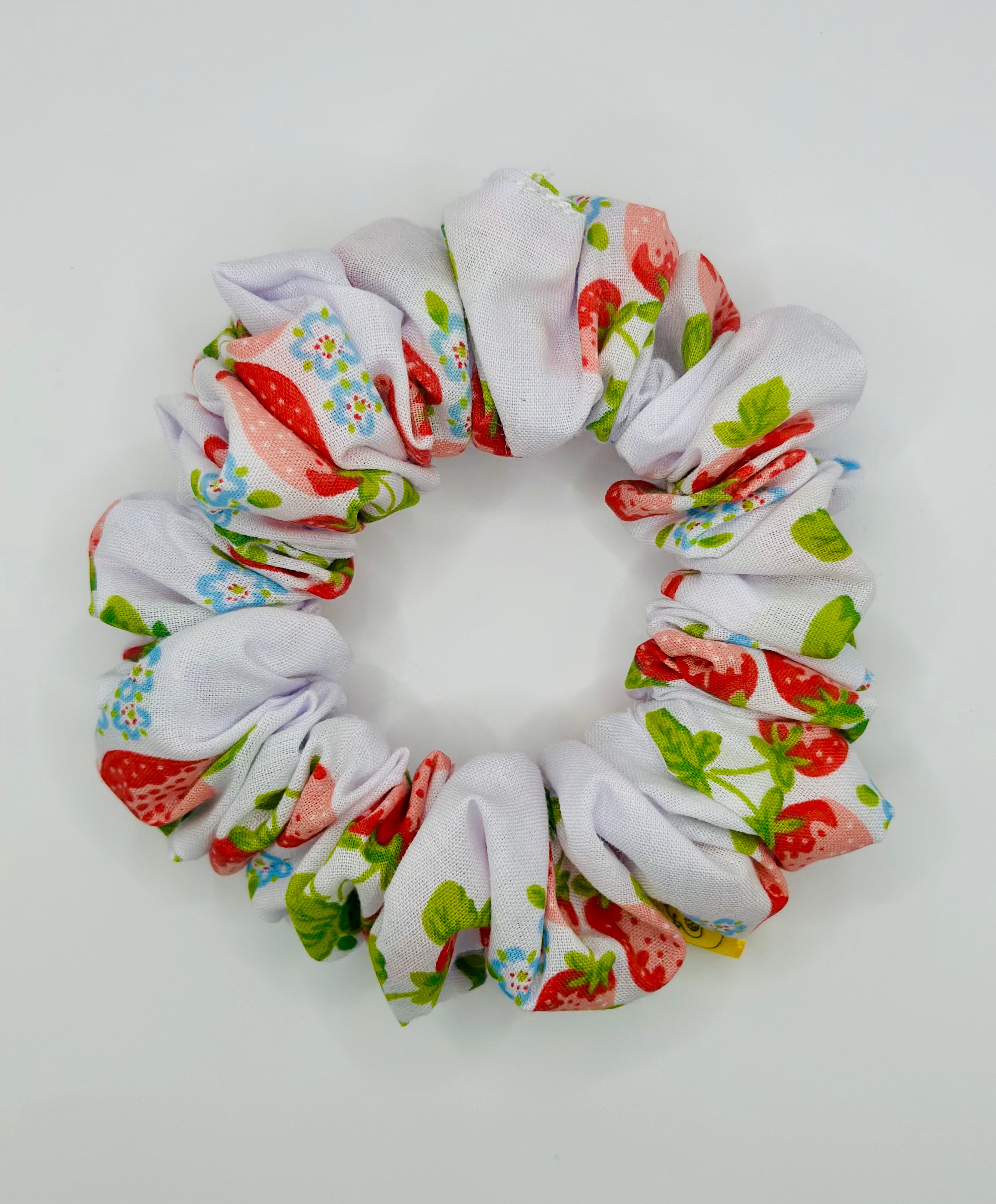 White red Strawberry cotton handmade hair scrunchie