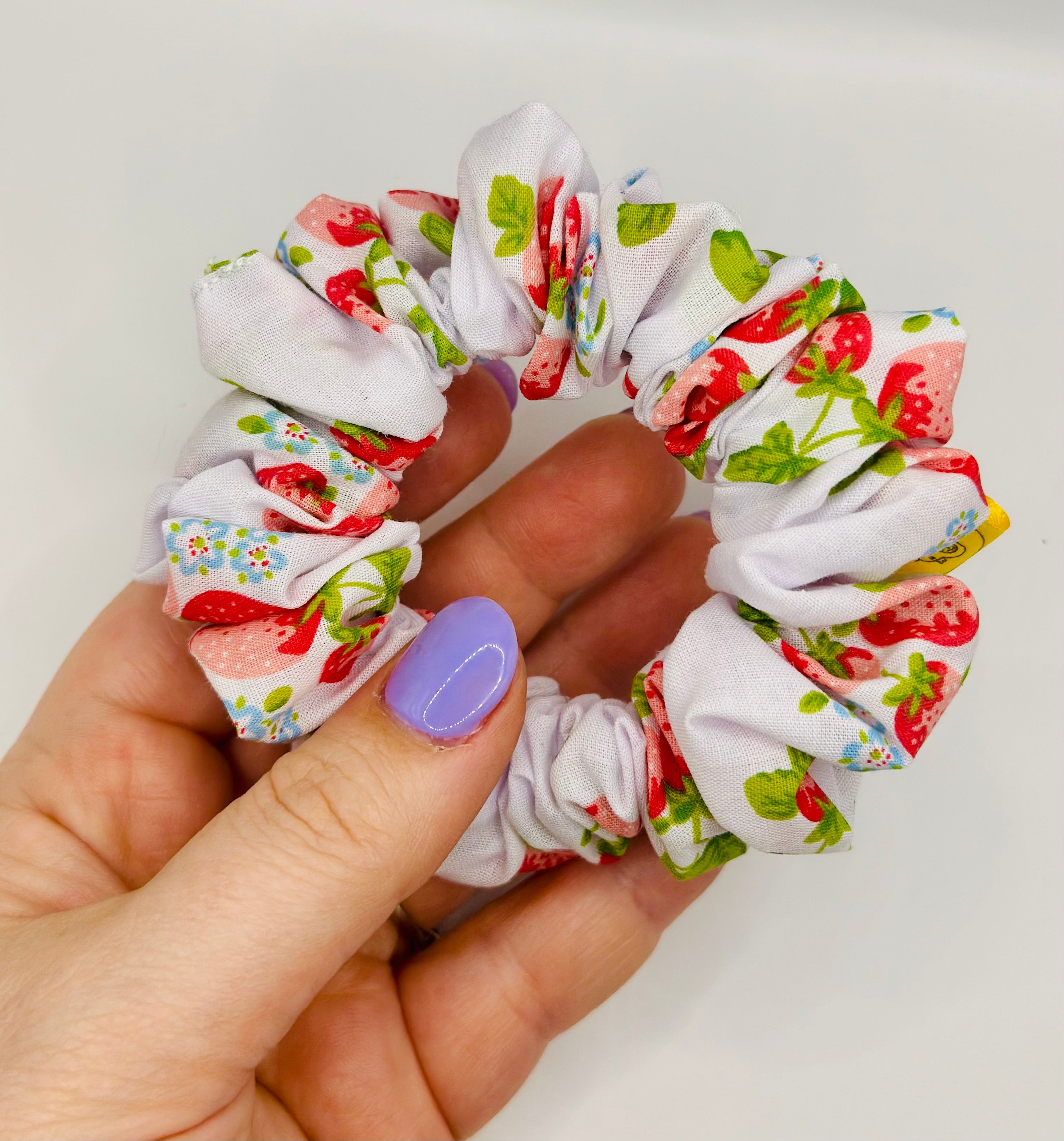 White red Strawberry cotton handmade hair scrunchie