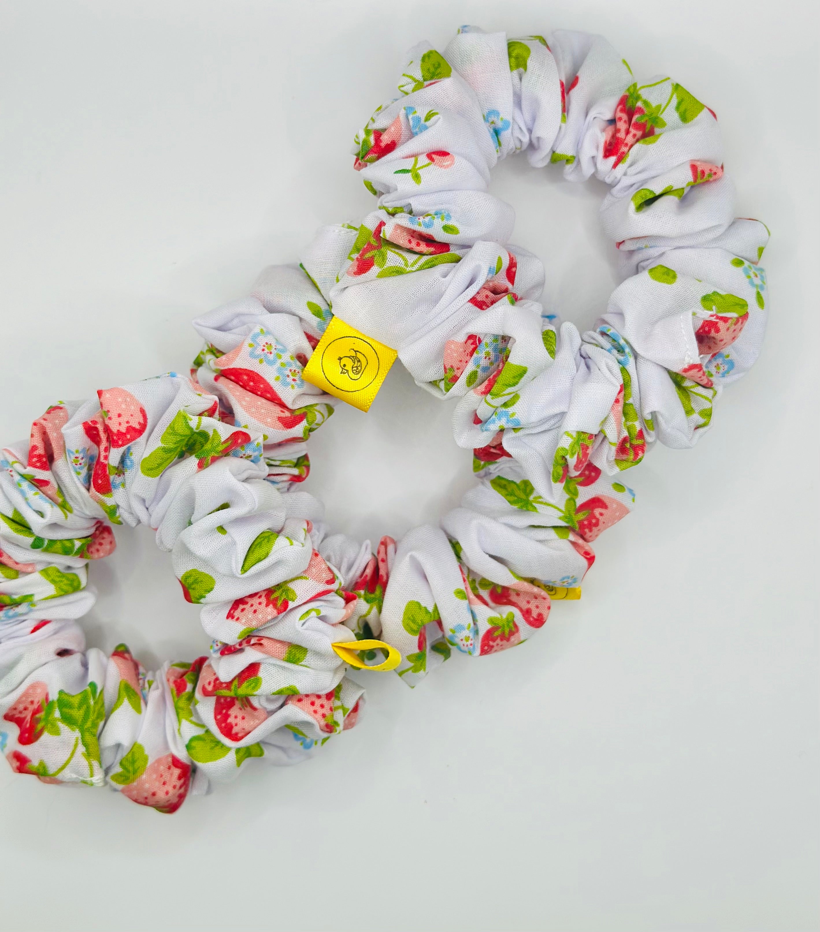 White red Strawberry cotton handmade hair scrunchie