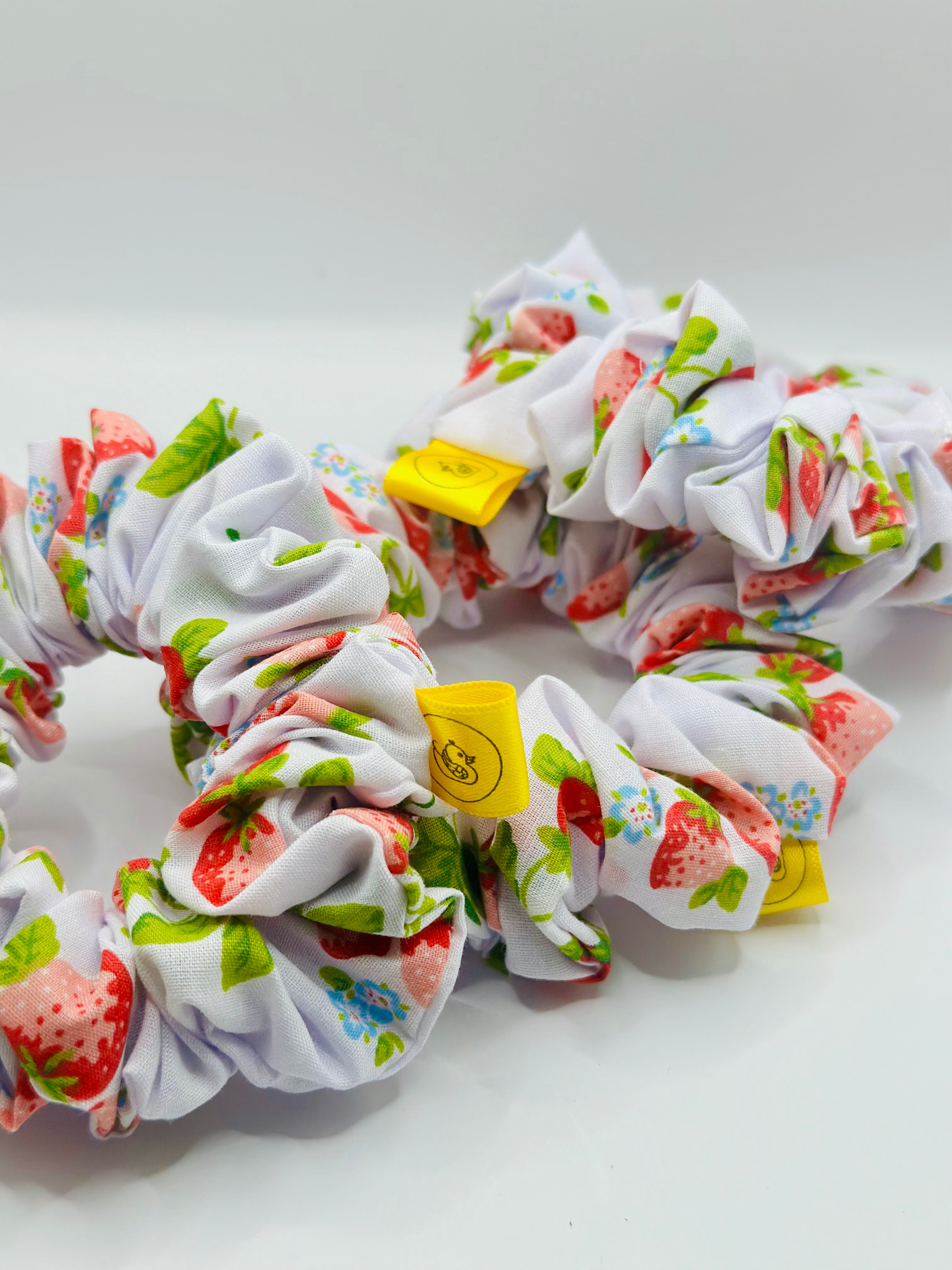 White red Strawberry cotton handmade hair scrunchie