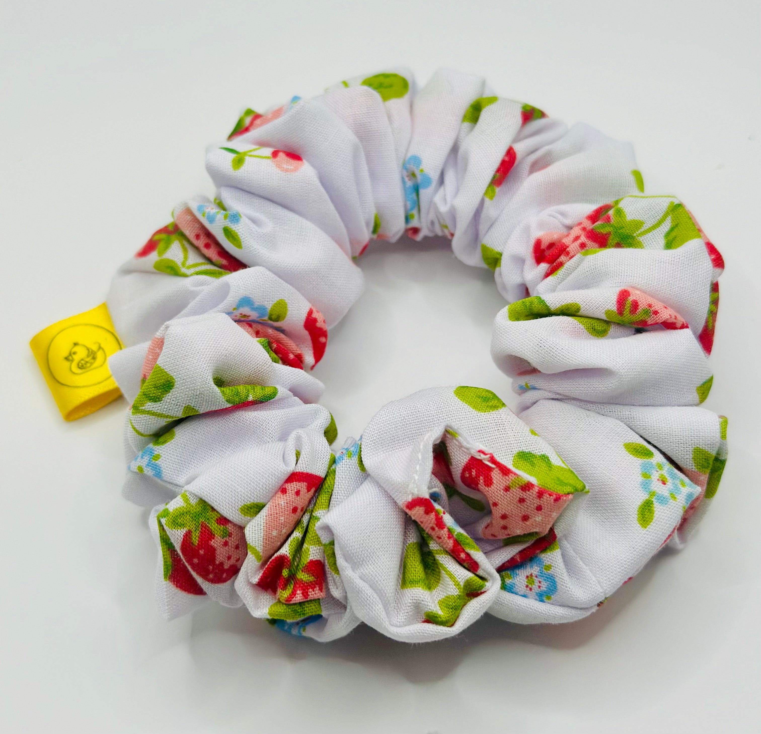 White red Strawberry cotton handmade hair scrunchie