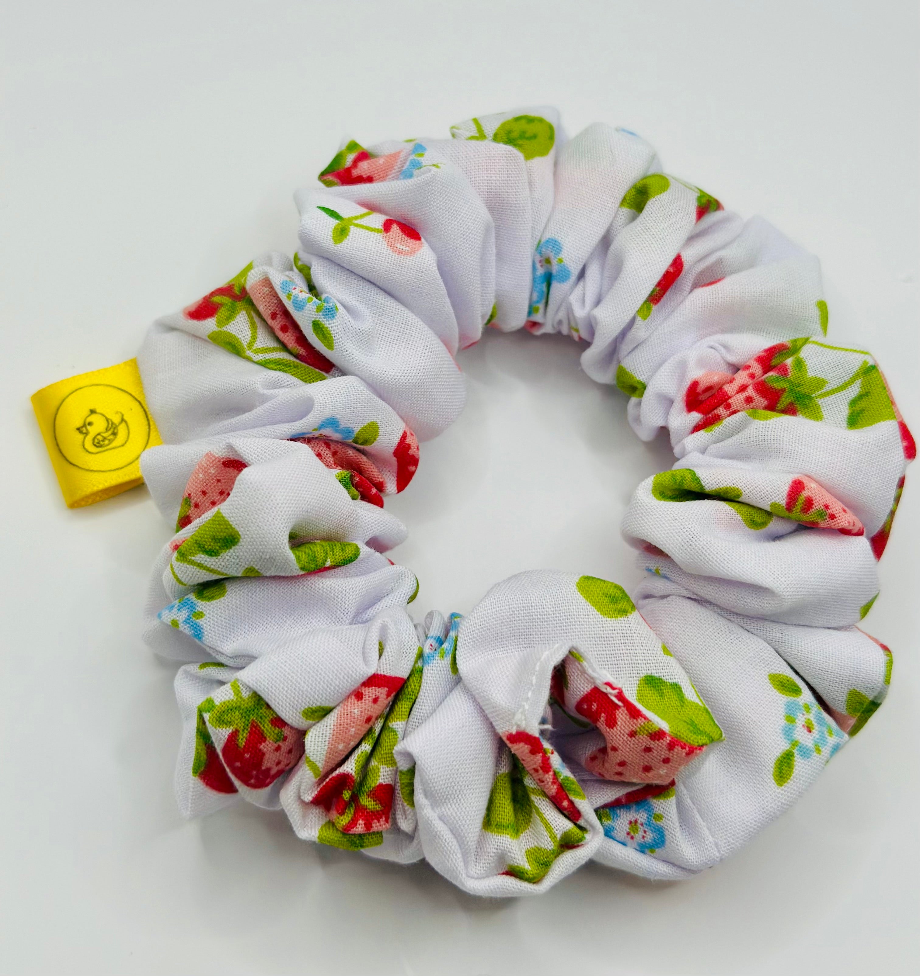 White red Strawberry cotton handmade hair scrunchie