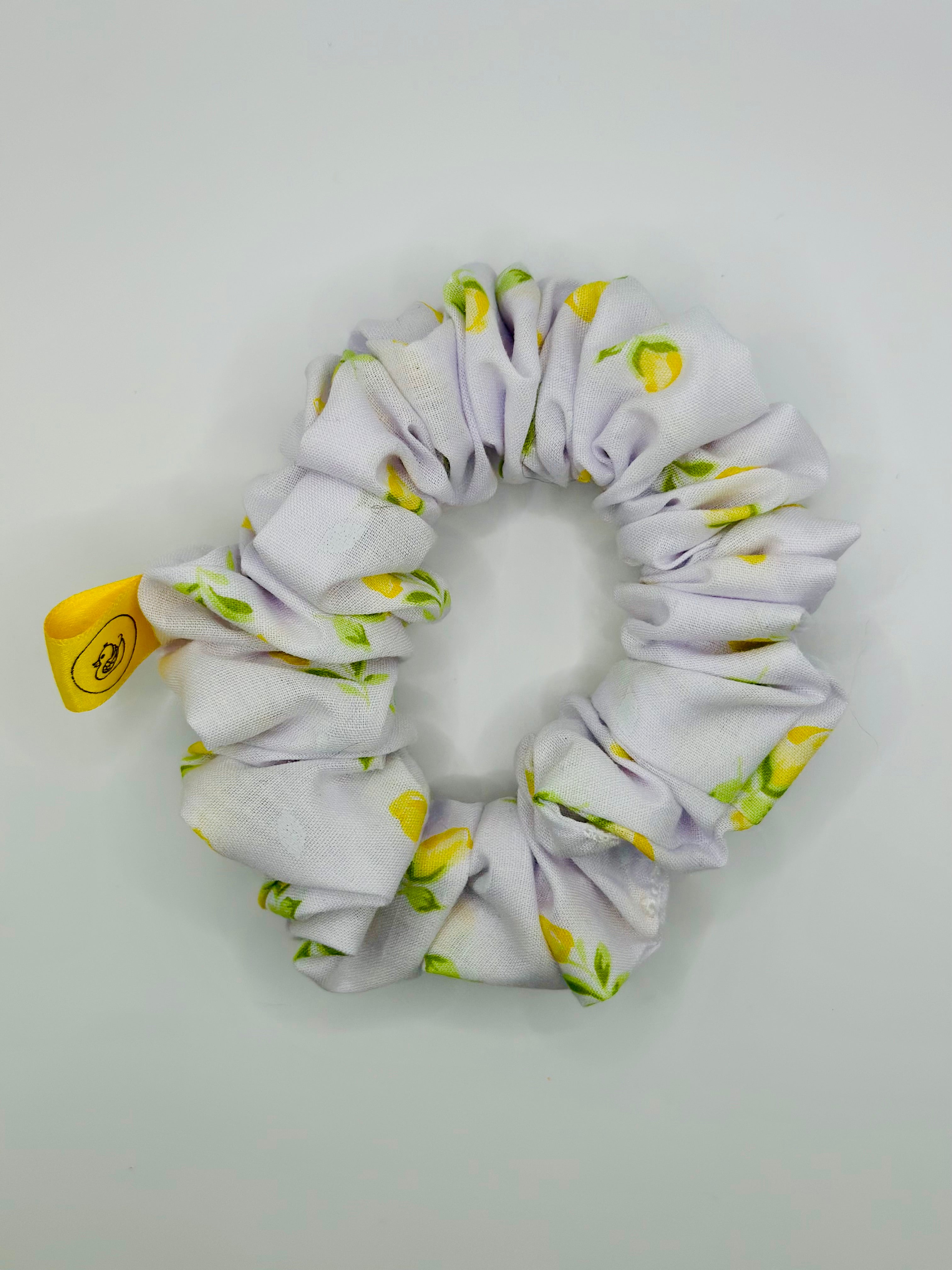 White and Yellow tulip cotton hair scrunchie