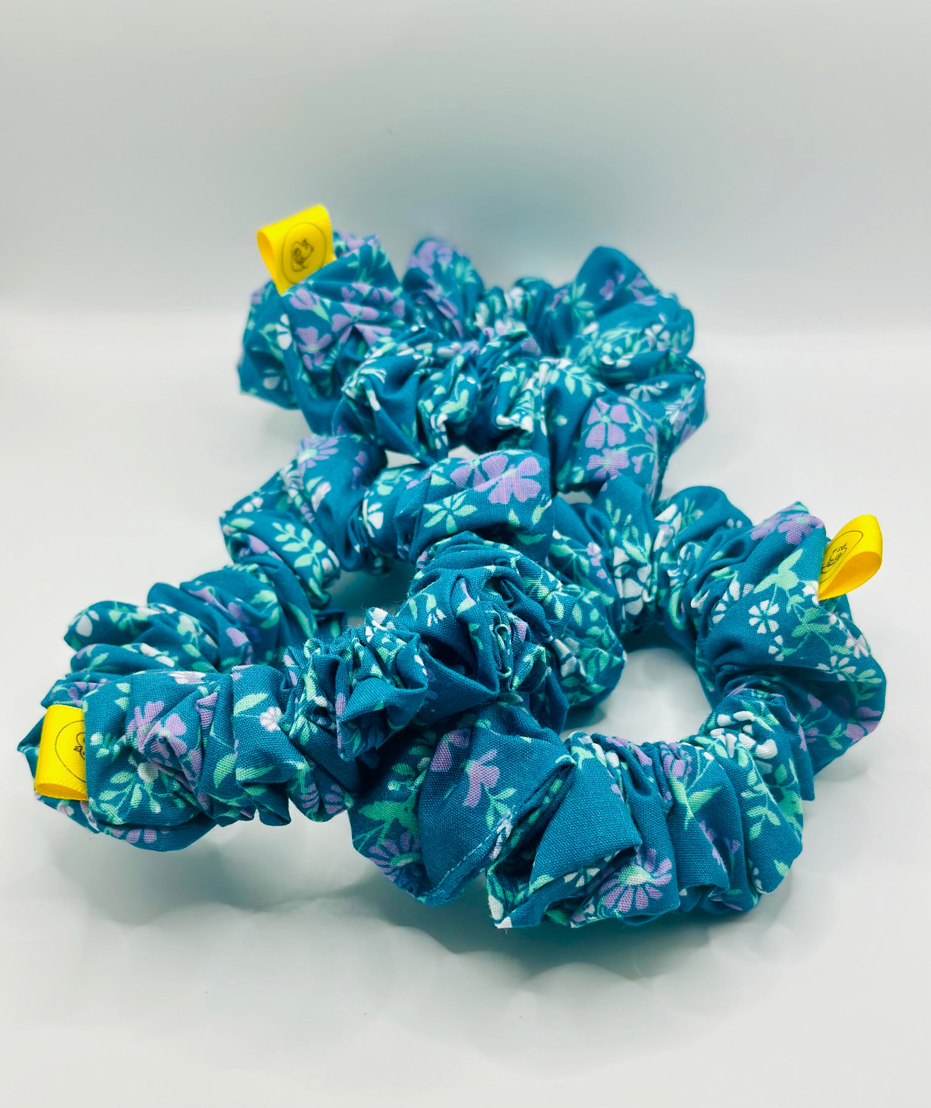 Turquoise and Purple floral cotton hair scrunchie