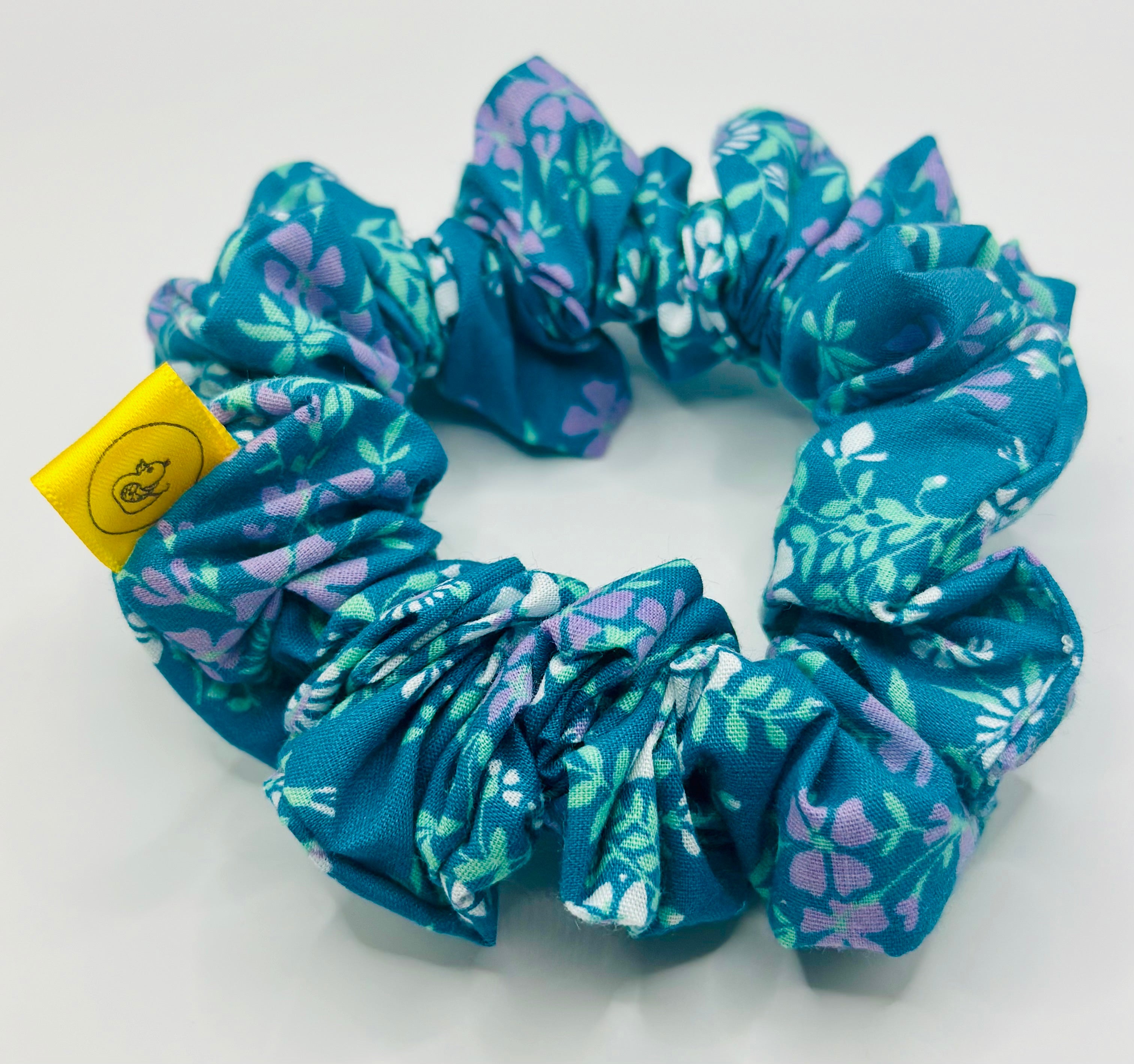 Turquoise and Purple floral cotton hair scrunchie