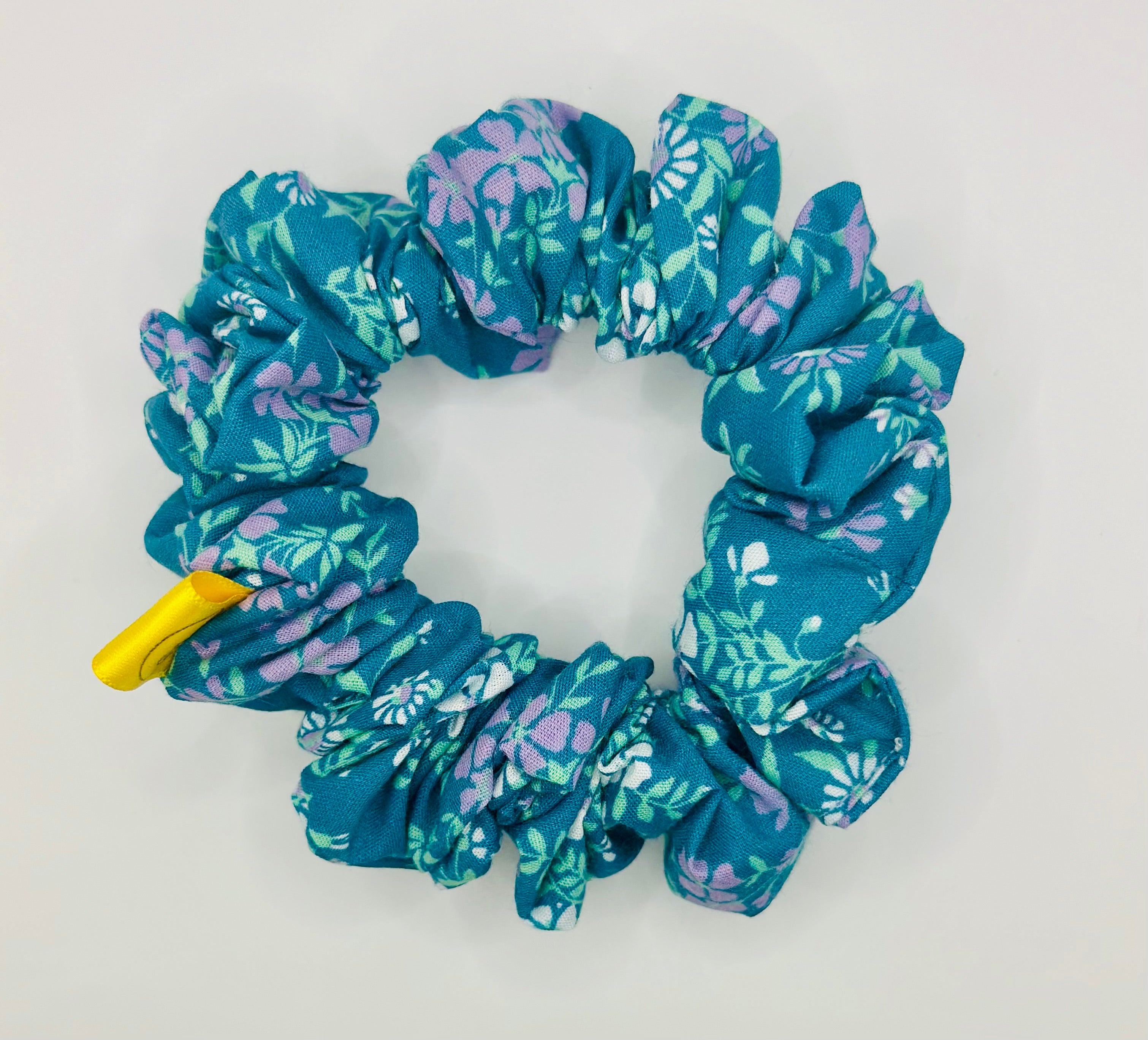 Turquoise and Purple floral cotton hair scrunchie