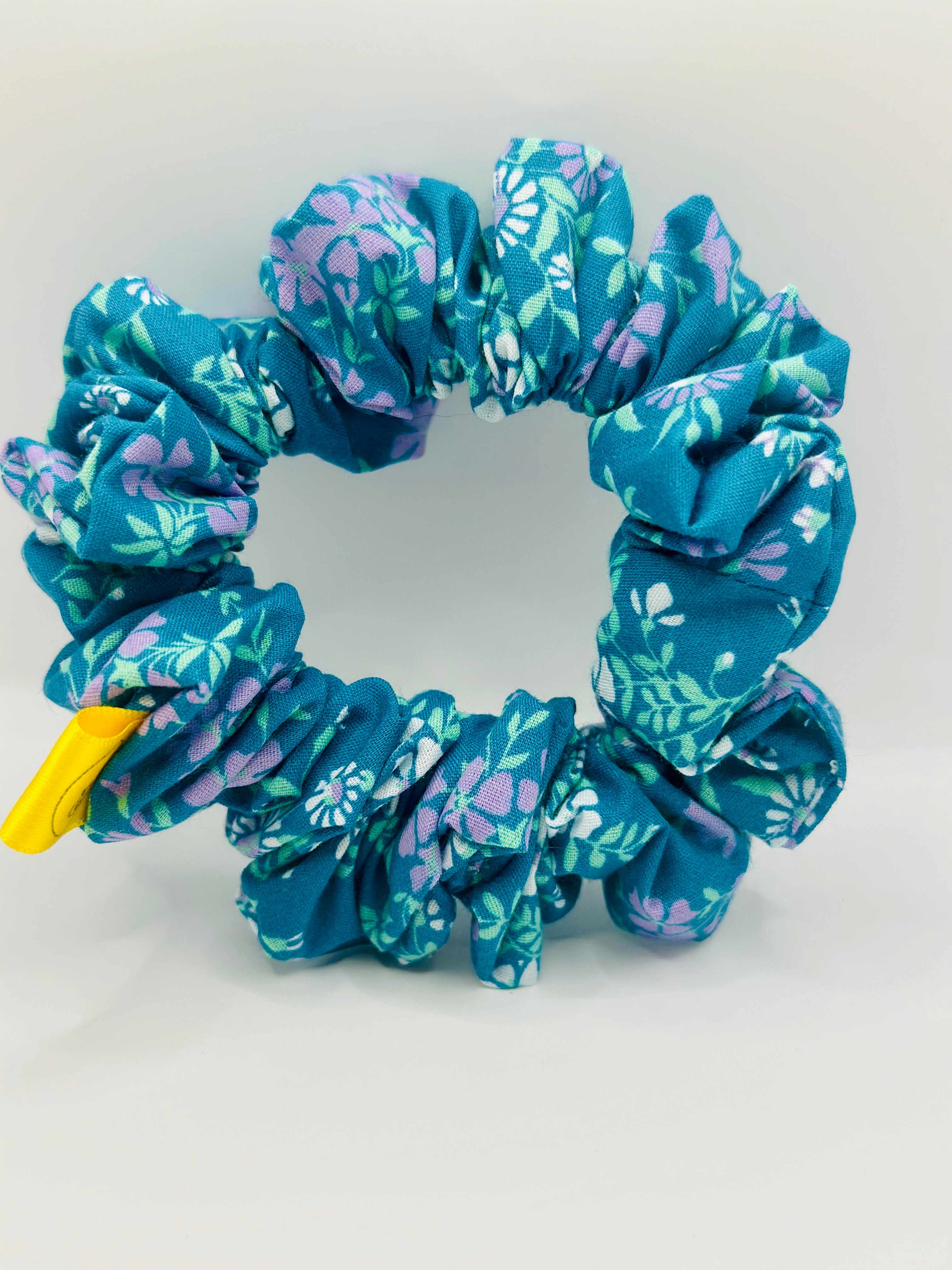 Turquoise and Purple floral cotton hair scrunchie