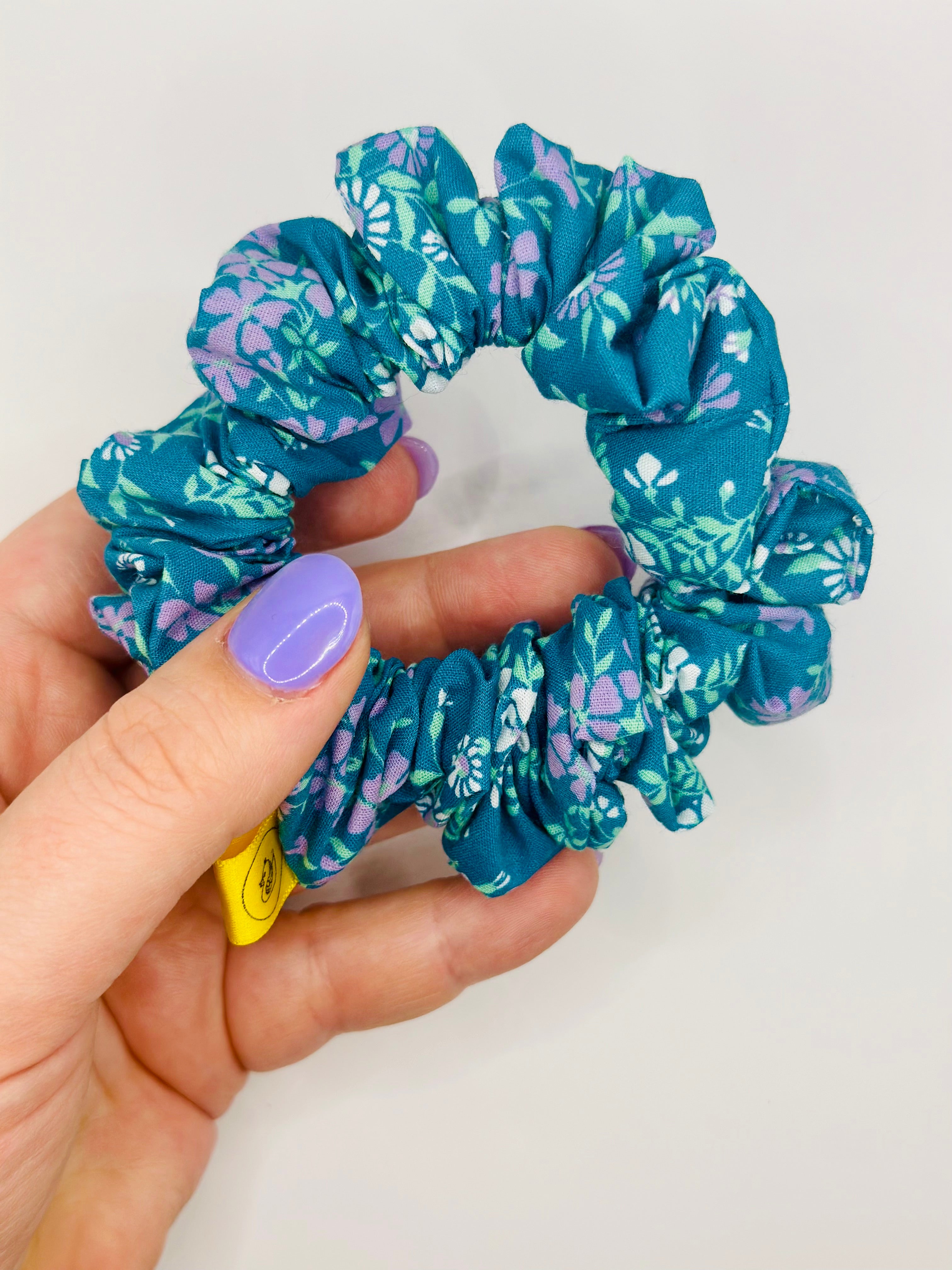 Turquoise and Purple floral cotton hair scrunchie