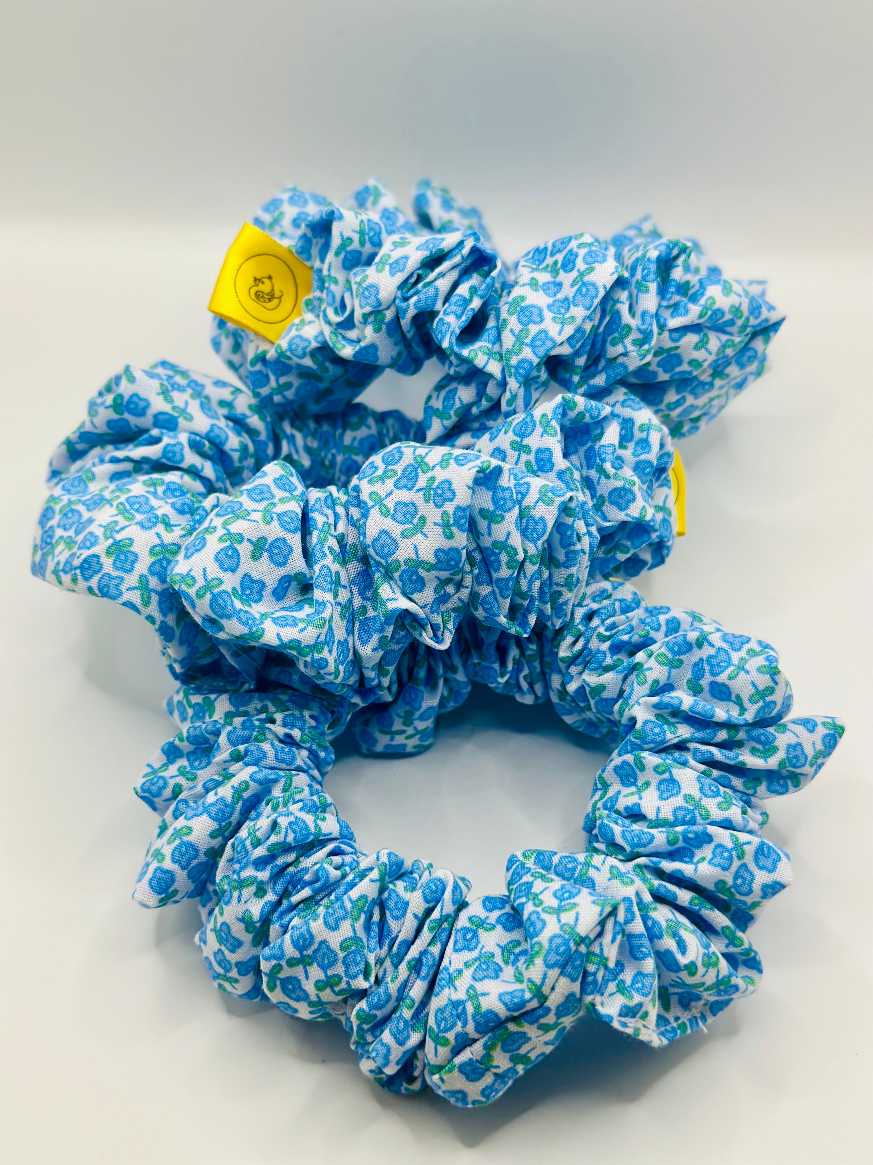 White and blue Flower cotton hair scrunchie