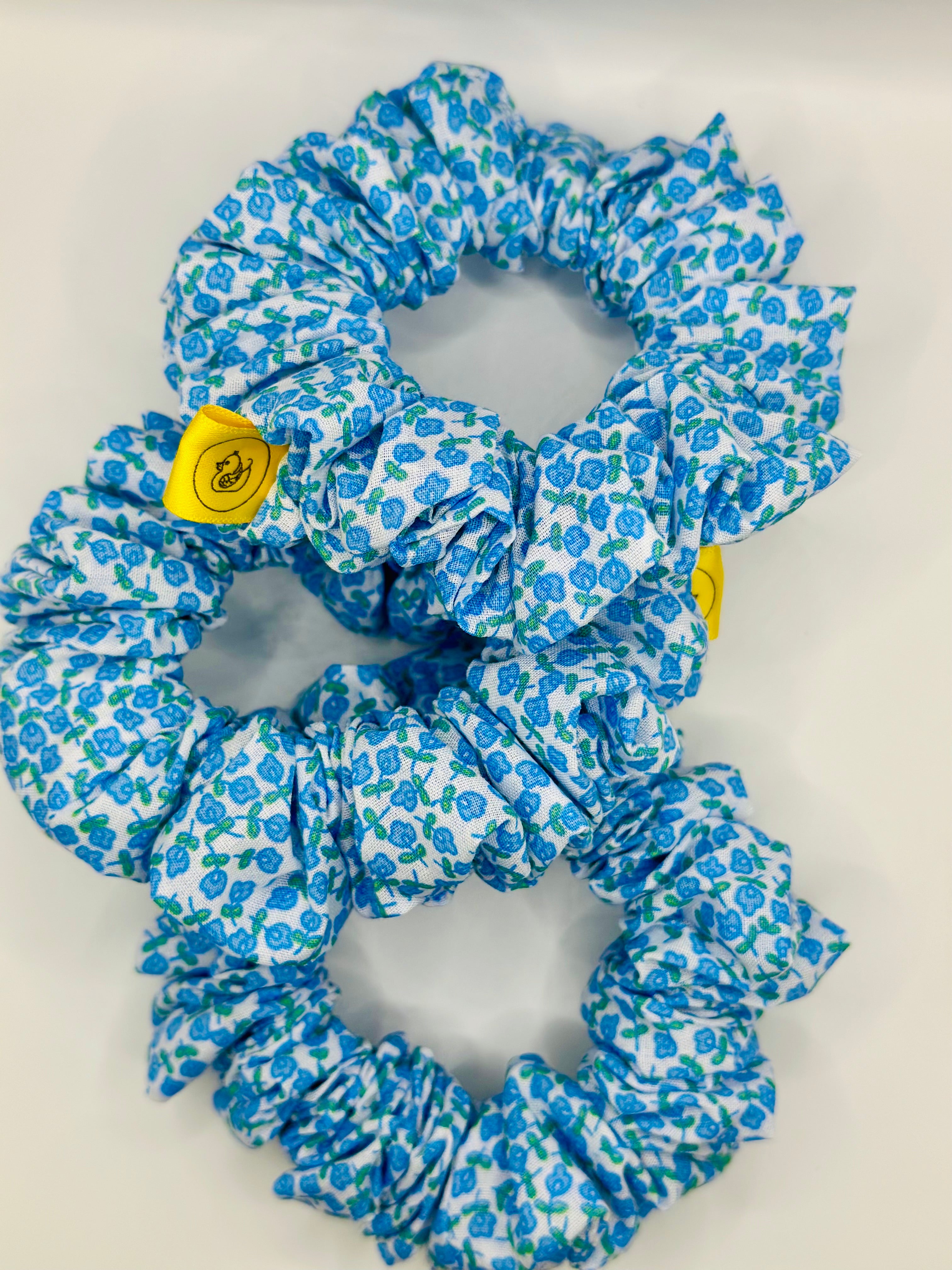 White and blue Flower cotton hair scrunchie