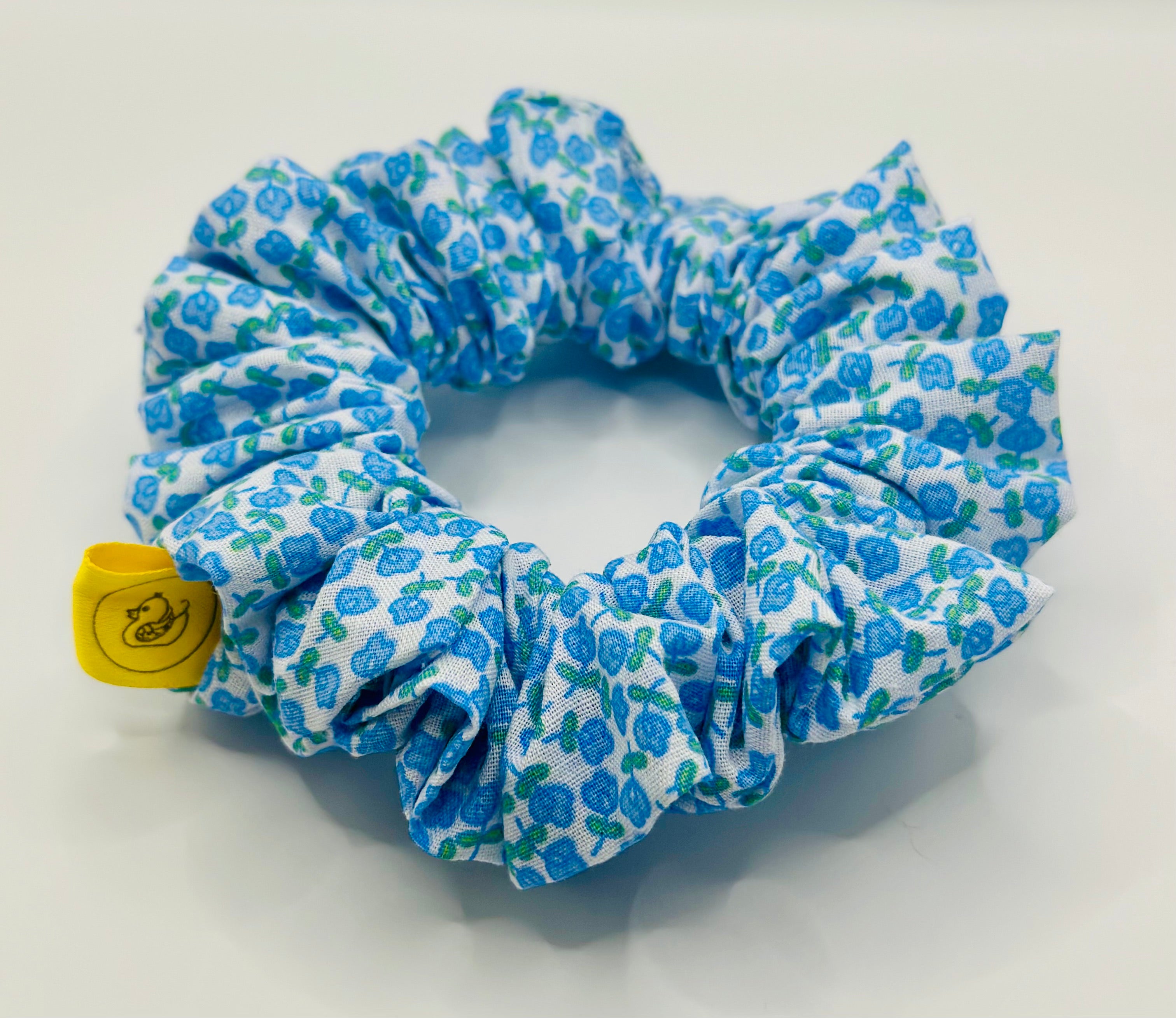 White and blue Flower cotton hair scrunchie