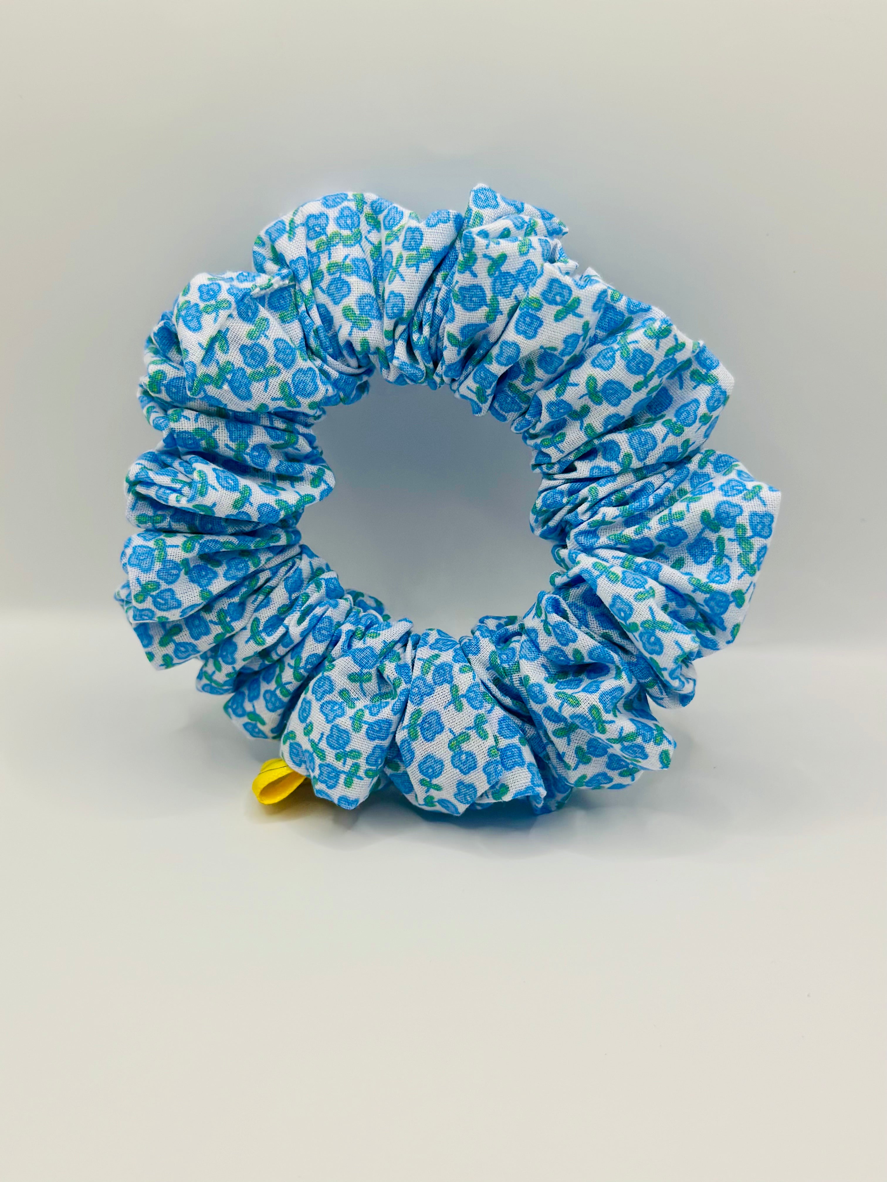 White and blue Flower cotton hair scrunchie