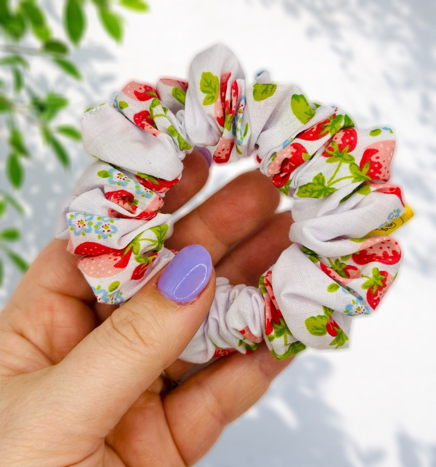 White red Strawberry cotton handmade hair scrunchie