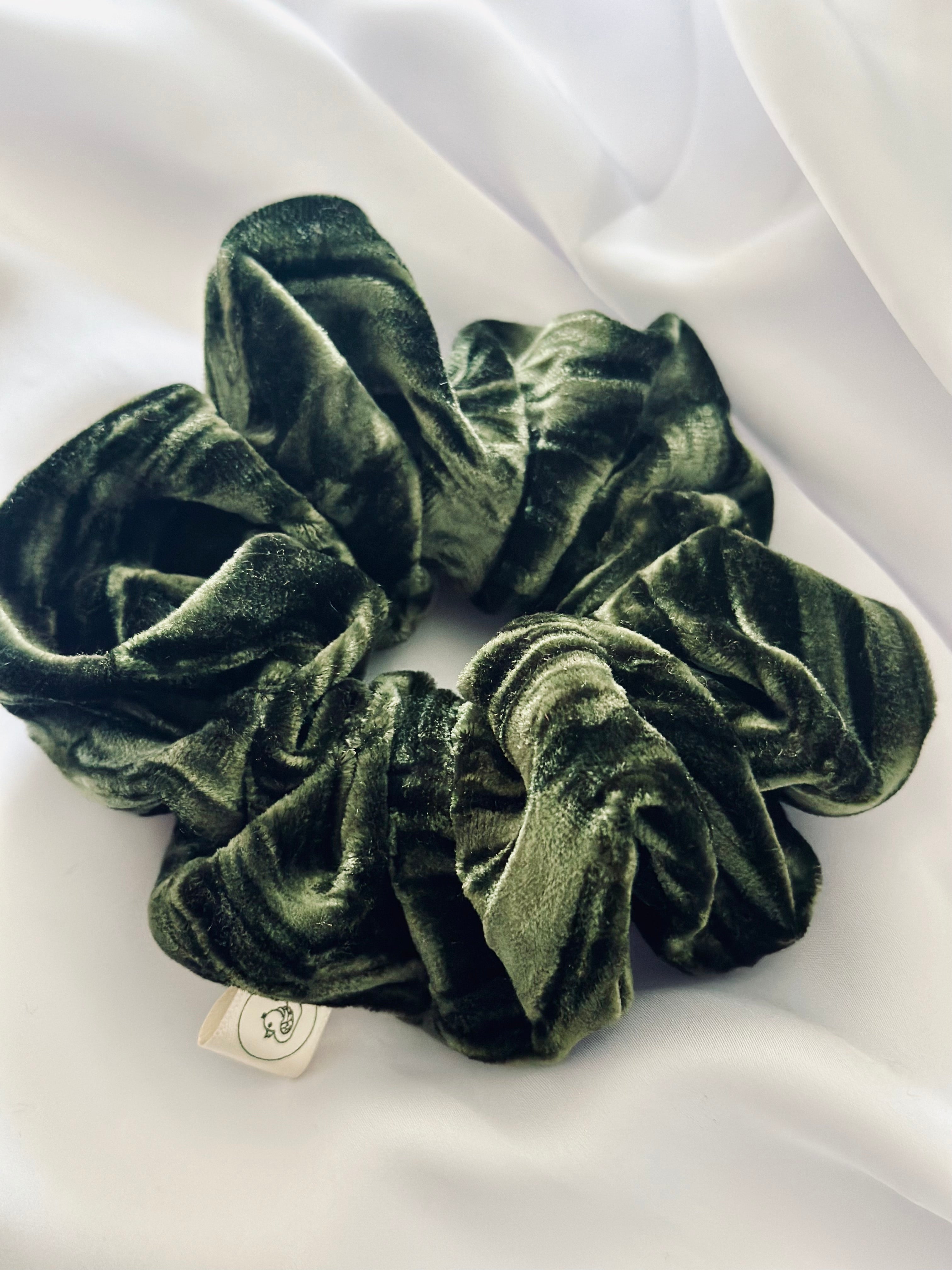 Forest Green crushed velvet hair scrunchie