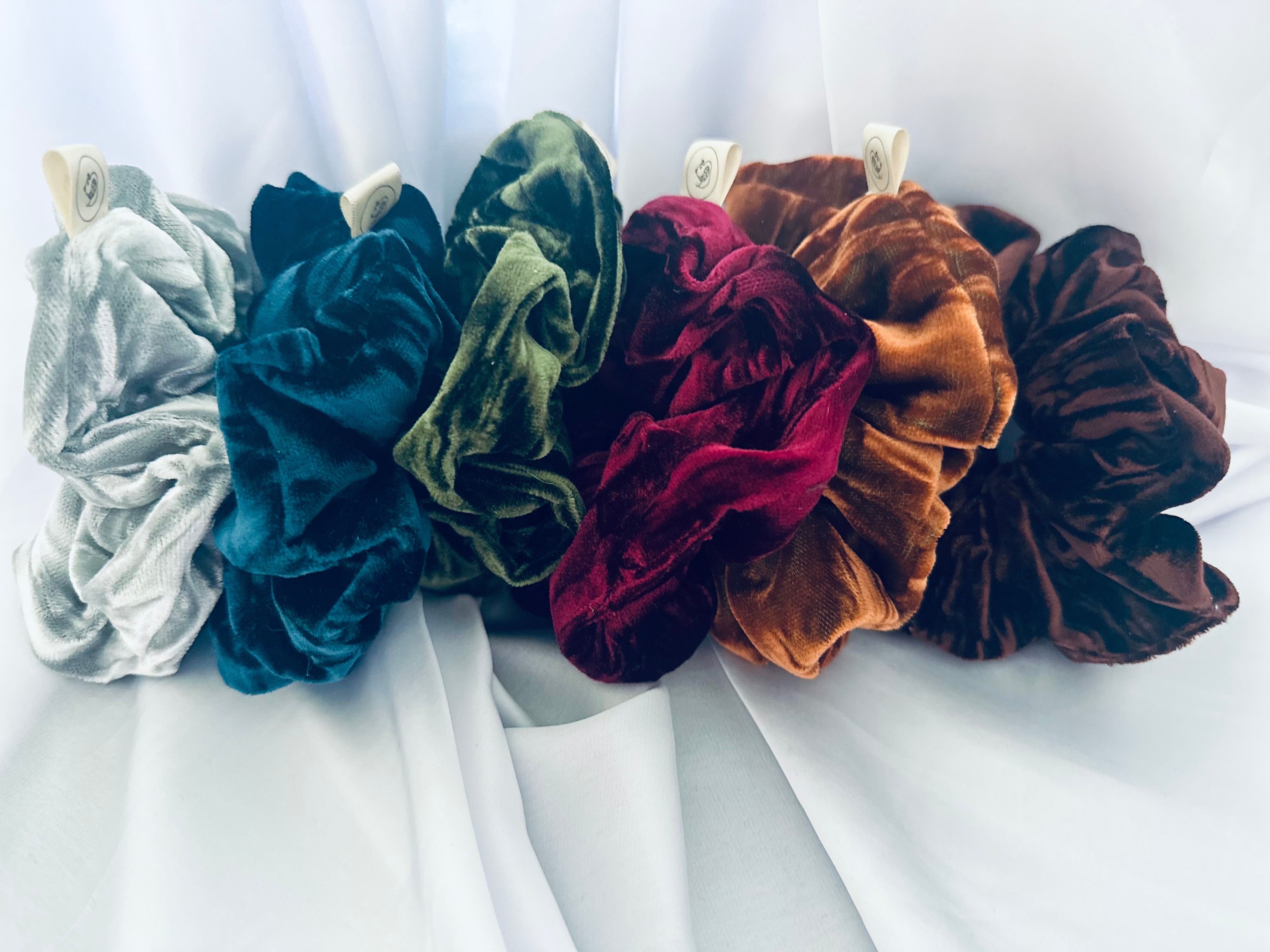 Silver crushed velvet hair scrunchie