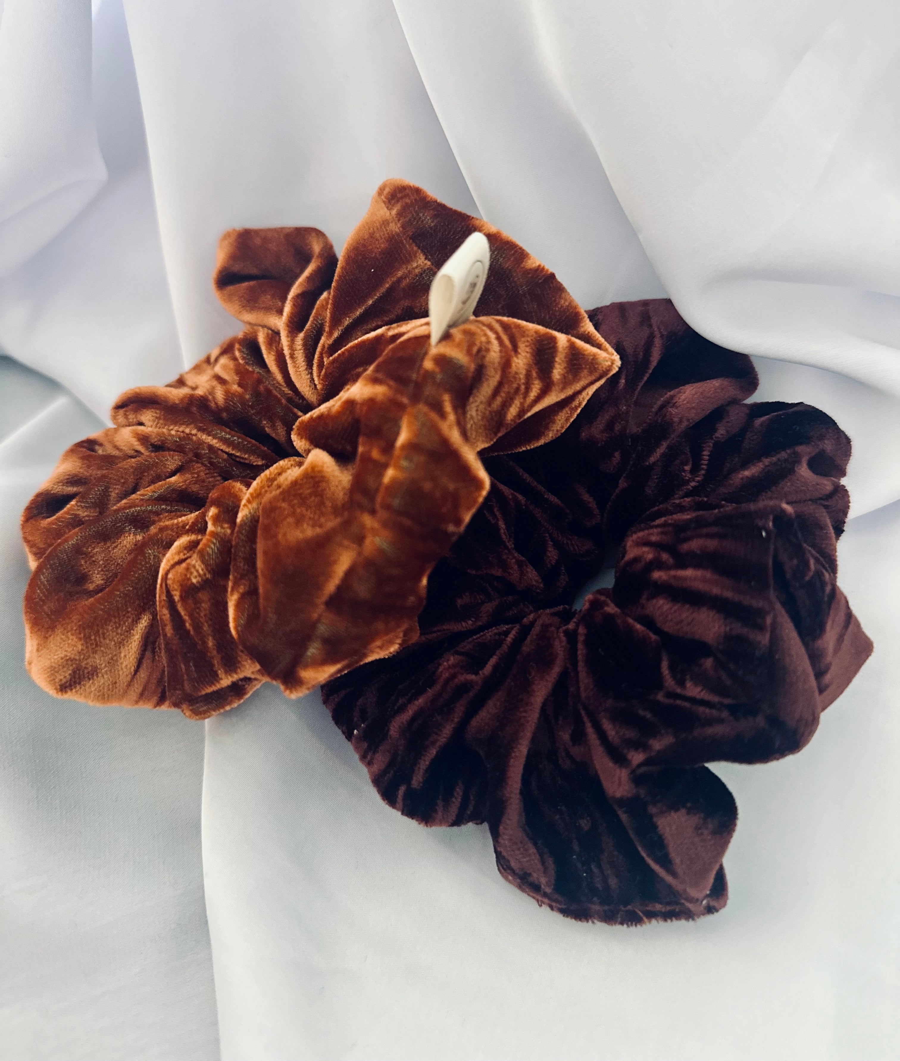 Tan crushed velvet hair scrunchie