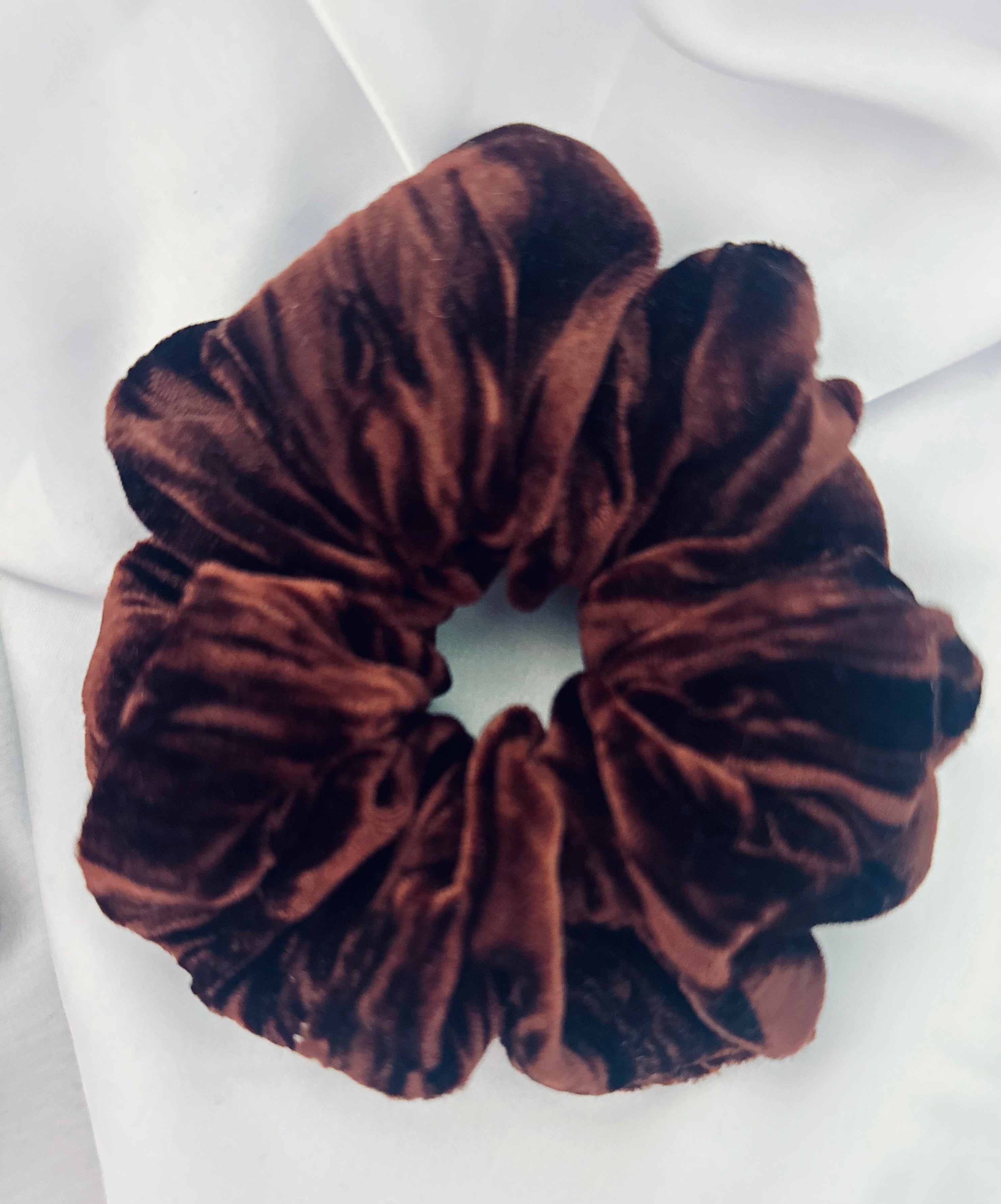 Chocolate Brown crushed velvet hair scrunchie
