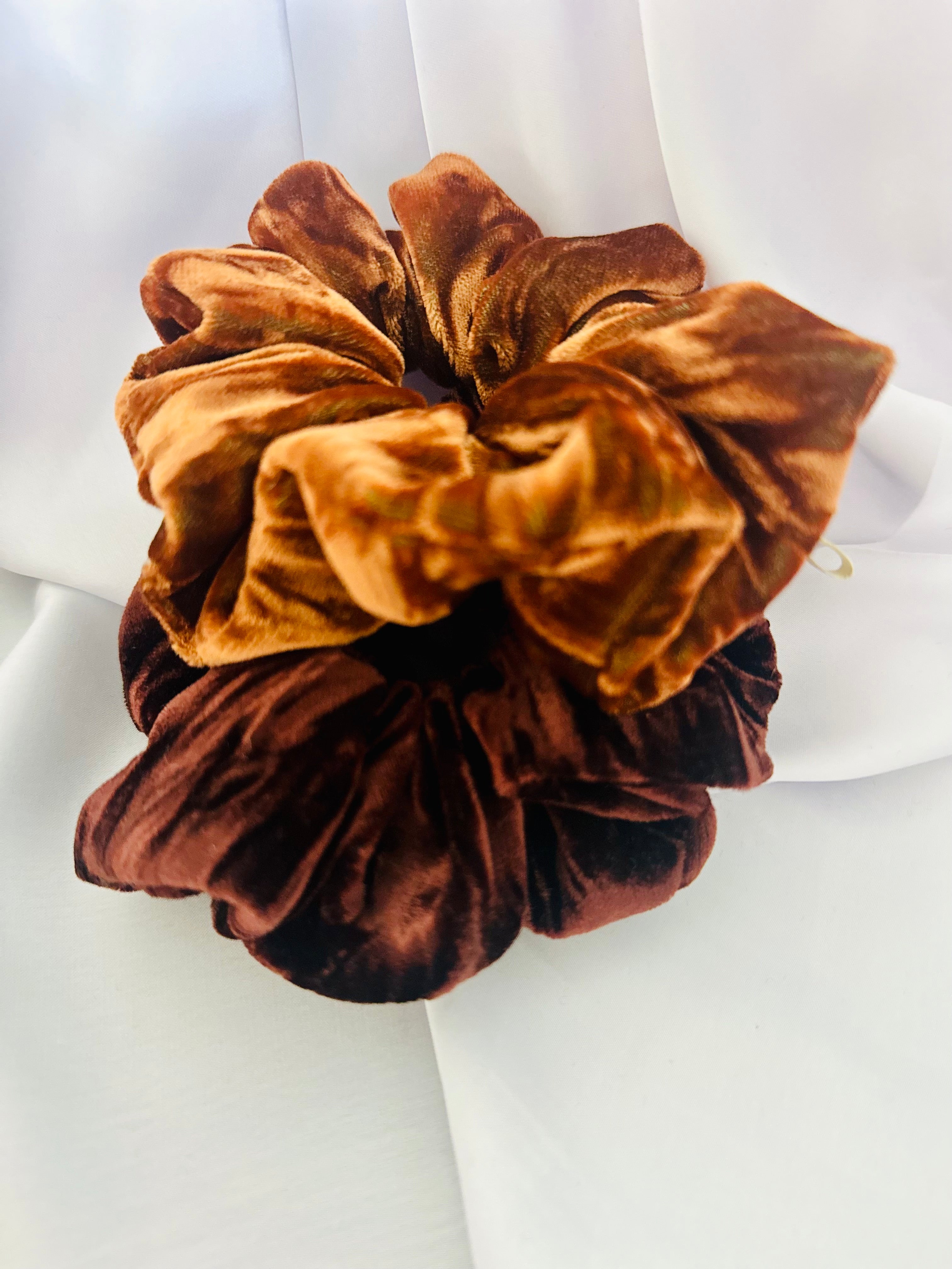 Tan crushed velvet hair scrunchie