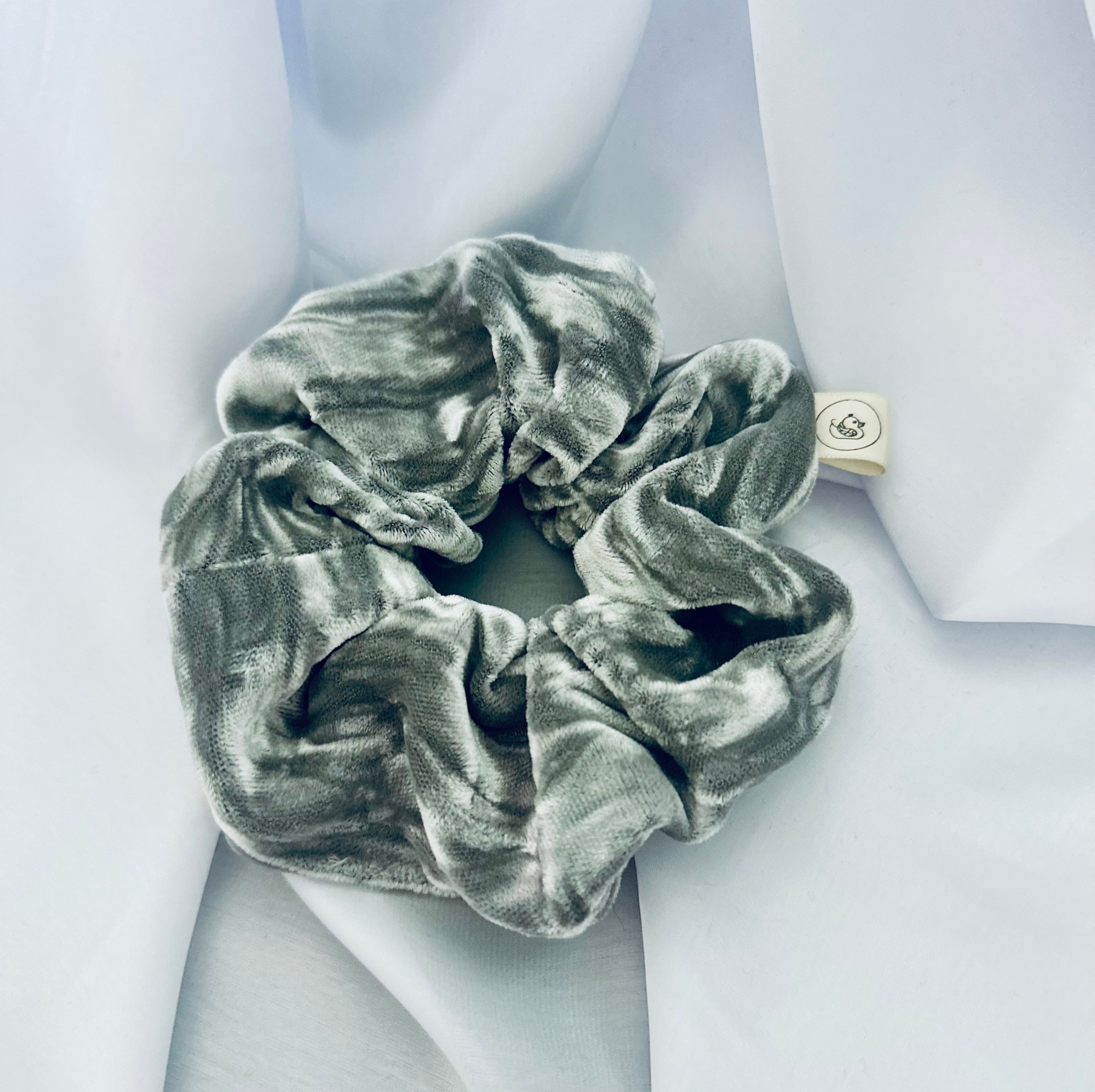 Silver crushed velvet hair scrunchie