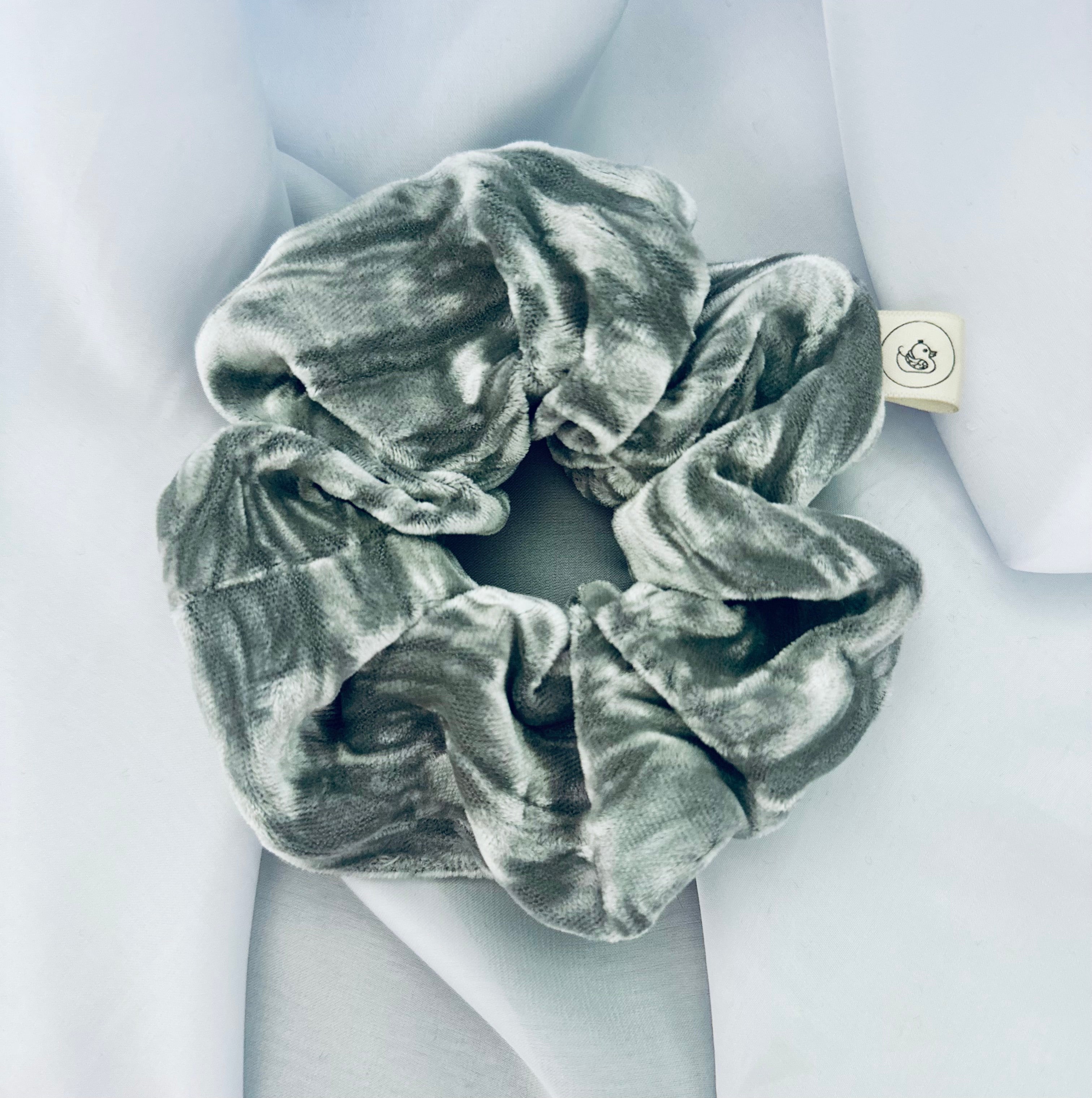 Silver crushed velvet hair scrunchie