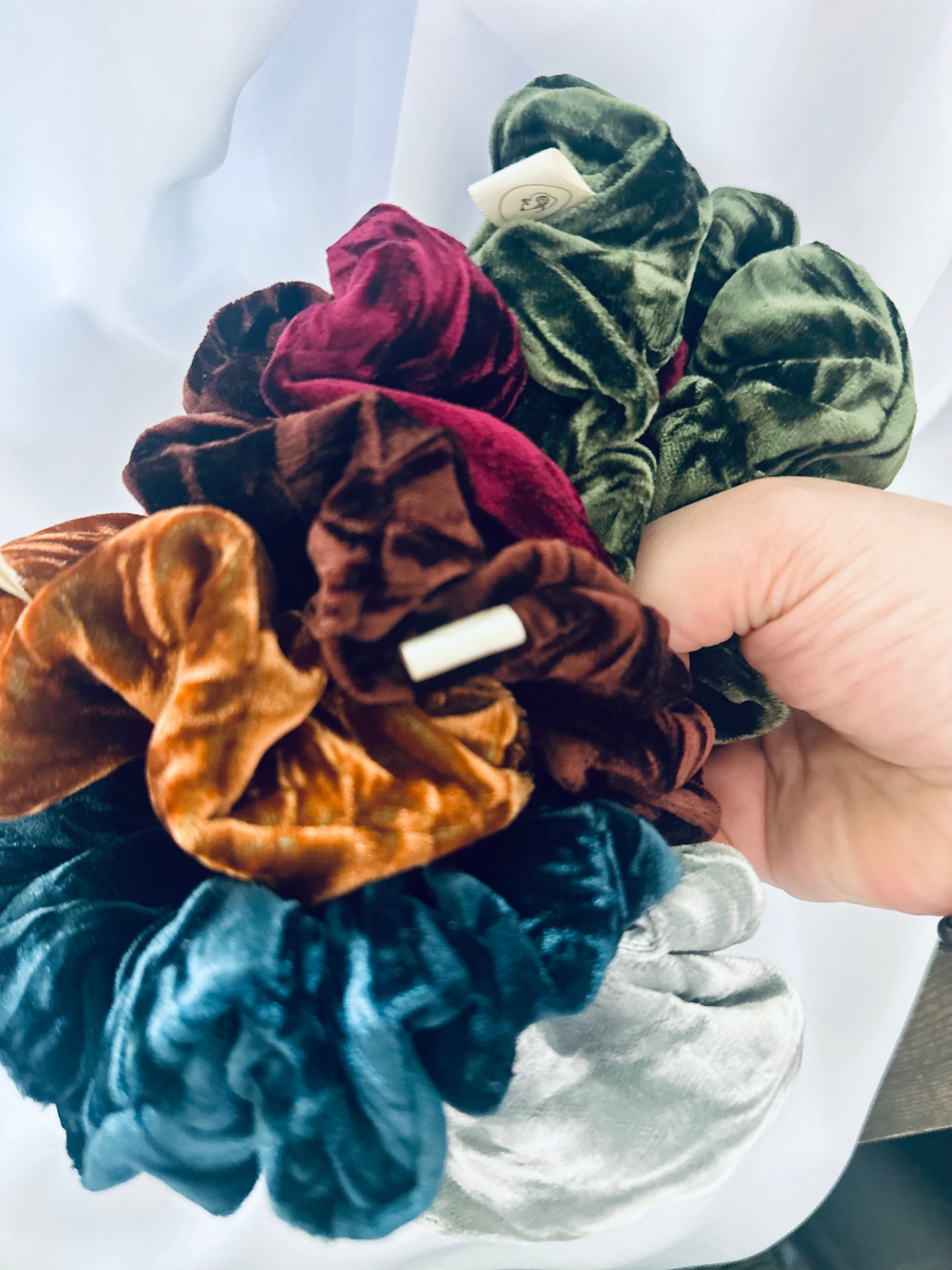 Silver crushed velvet hair scrunchie