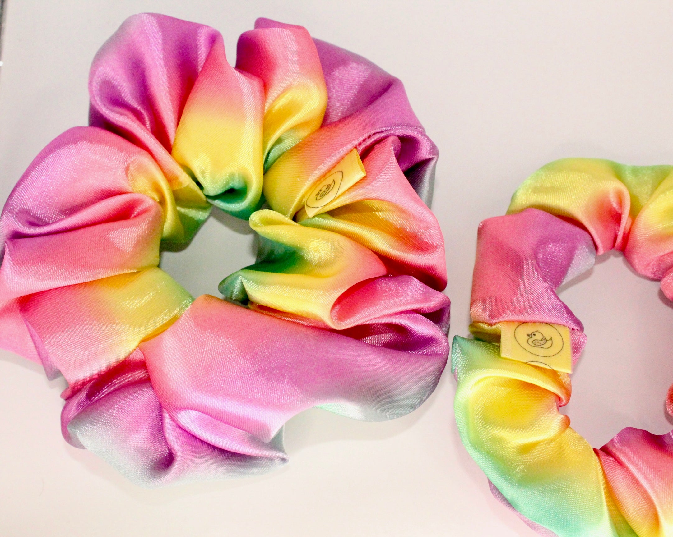 Rainbow pastel Luxury satin hair scrunchie