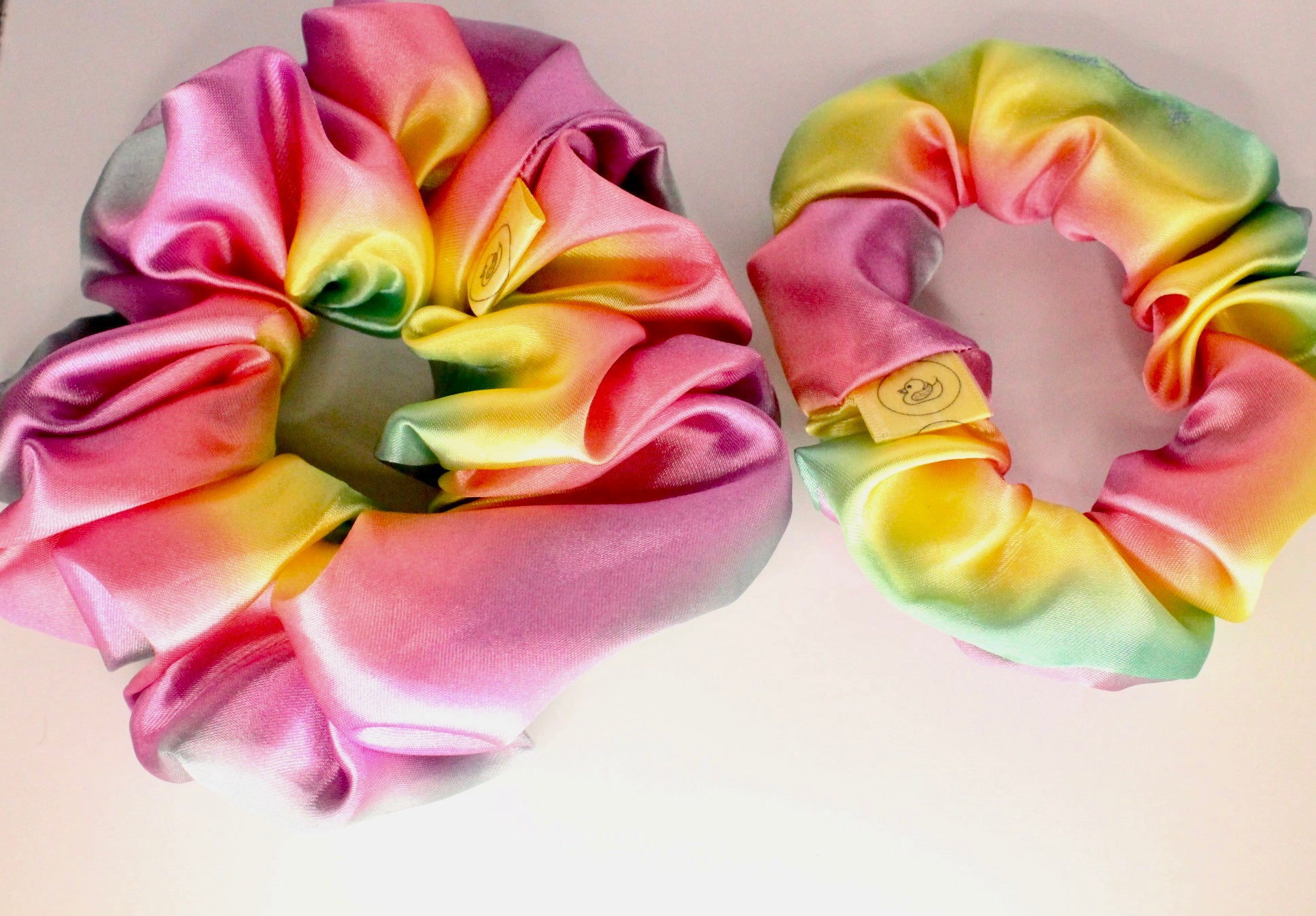 Rainbow pastel Luxury satin hair scrunchie