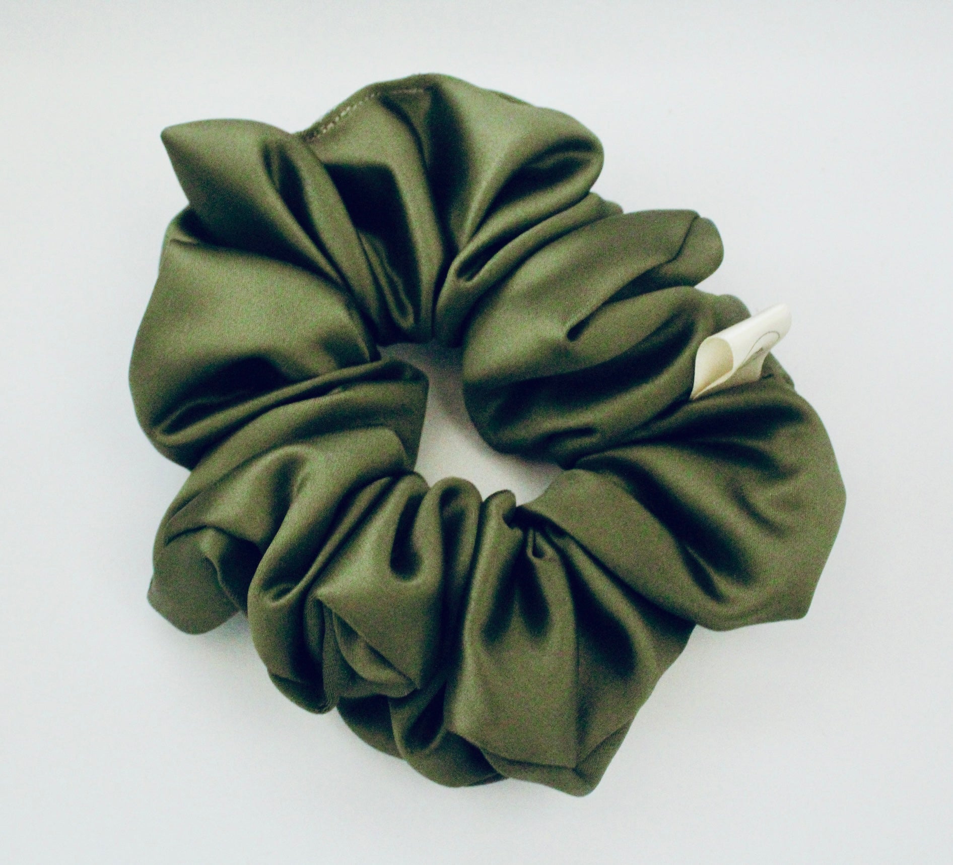 Olive green satin hair scrunchie