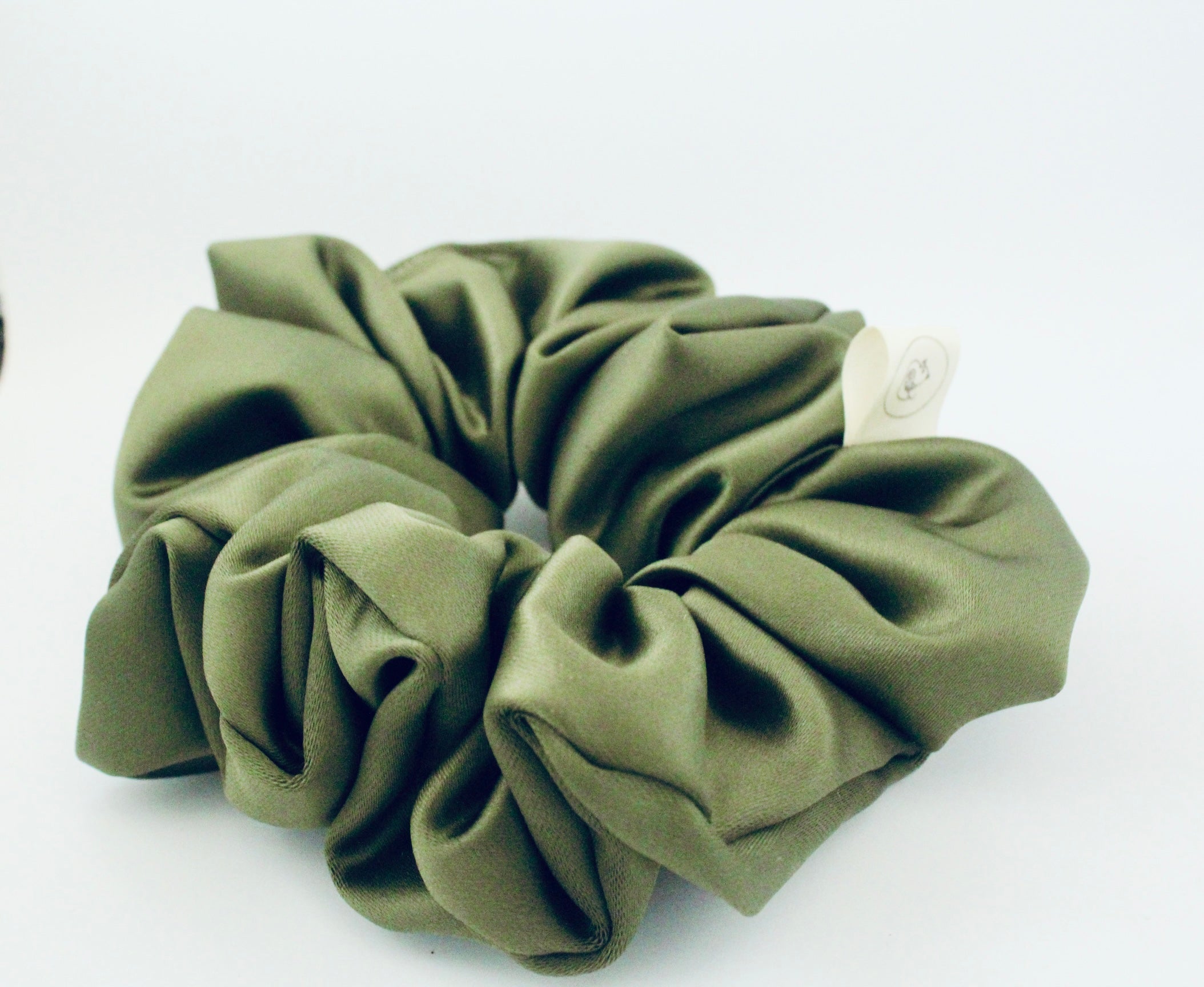 Olive green satin hair scrunchie