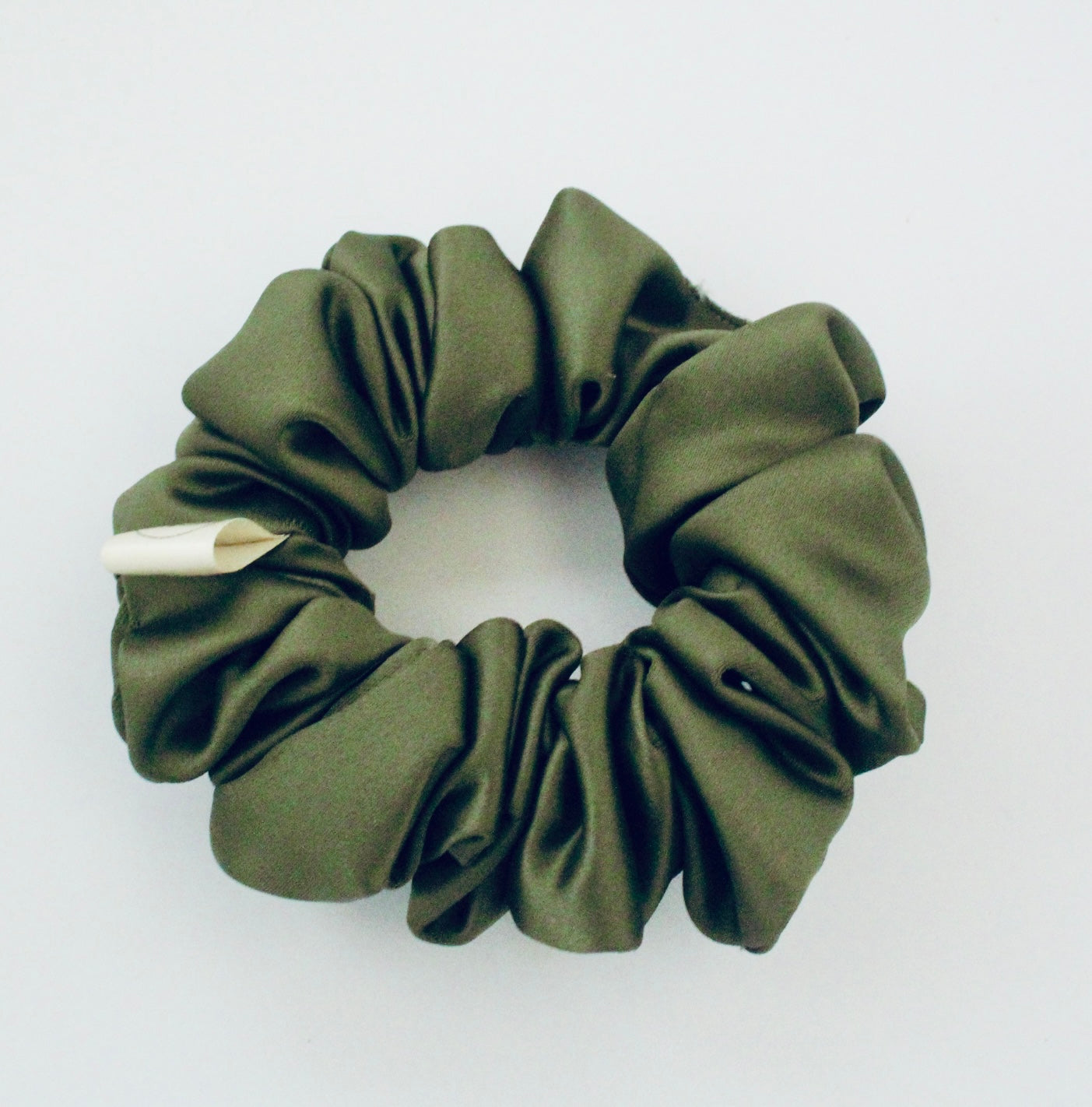 Olive green satin hair scrunchie