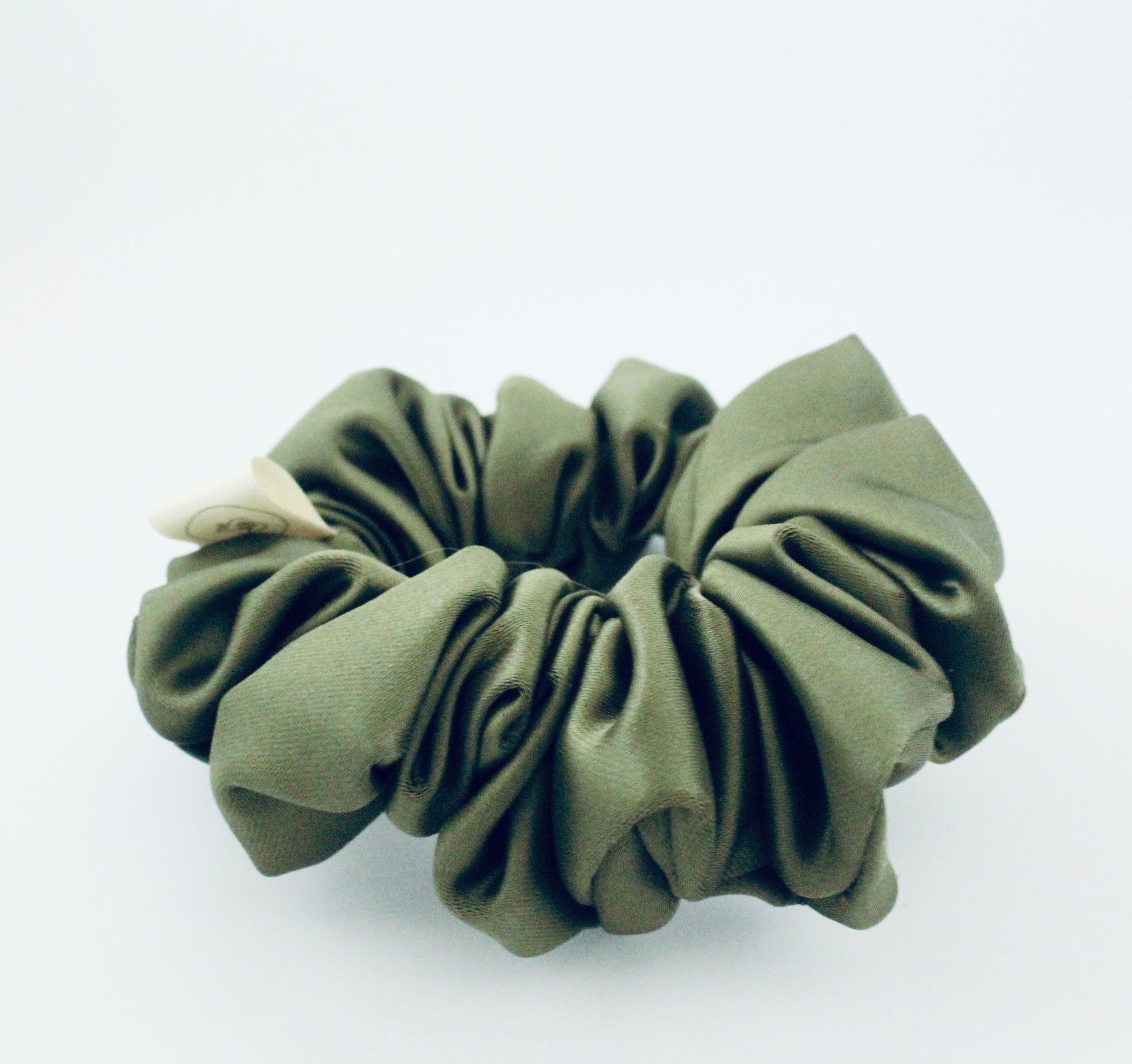 Olive green satin hair scrunchie