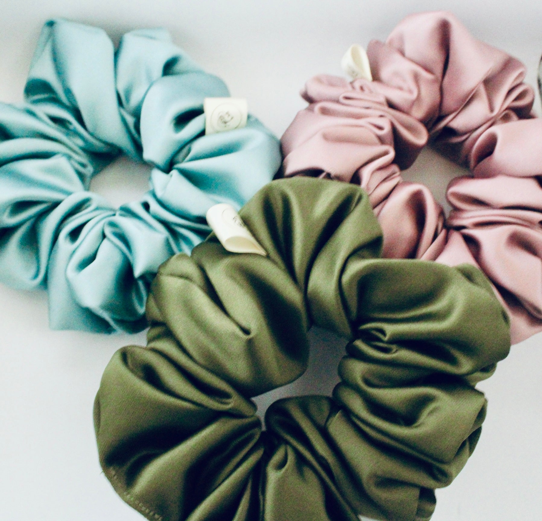 Olive green satin hair scrunchie