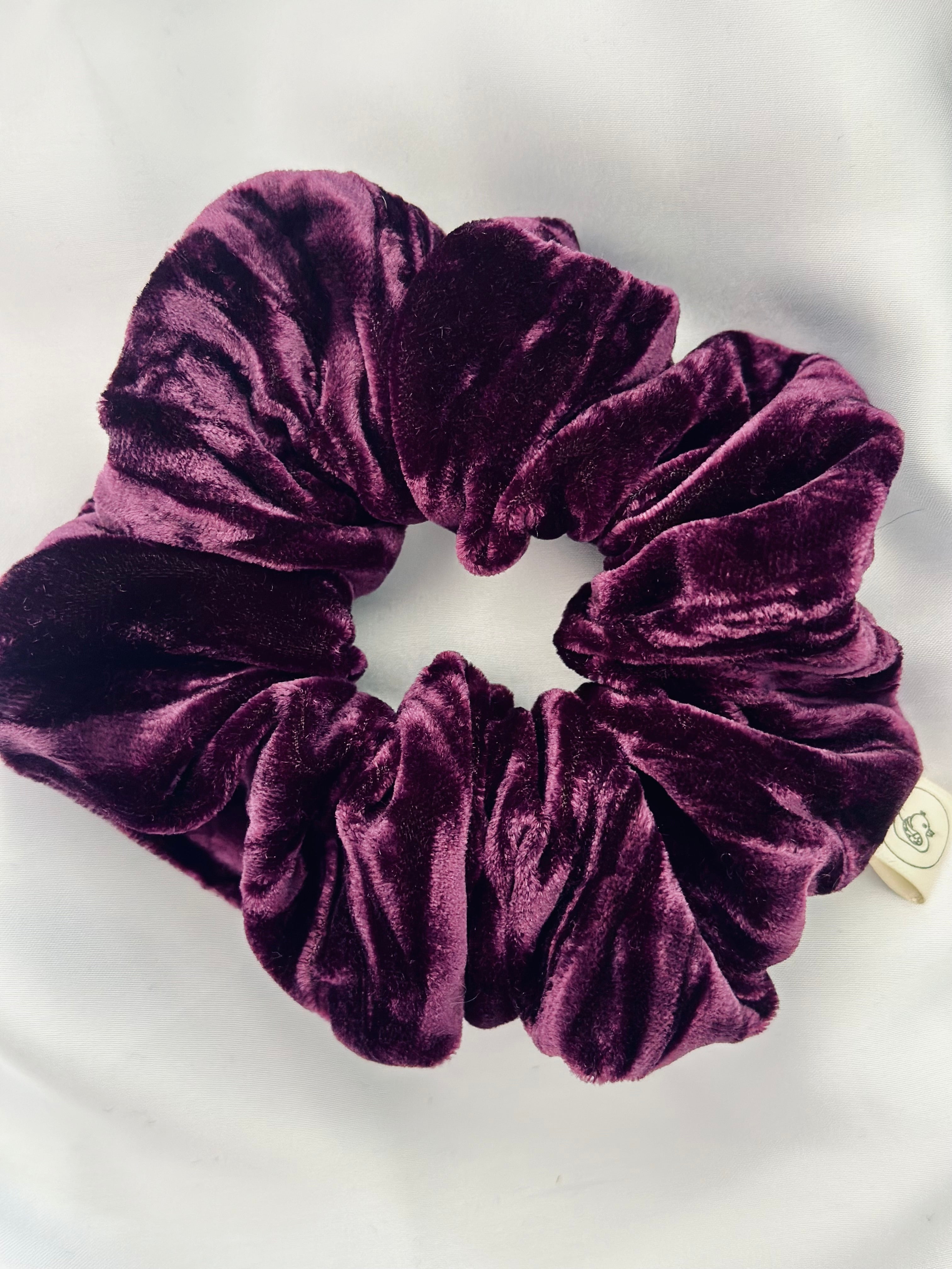 Purple crushed velvet hair scrunchie