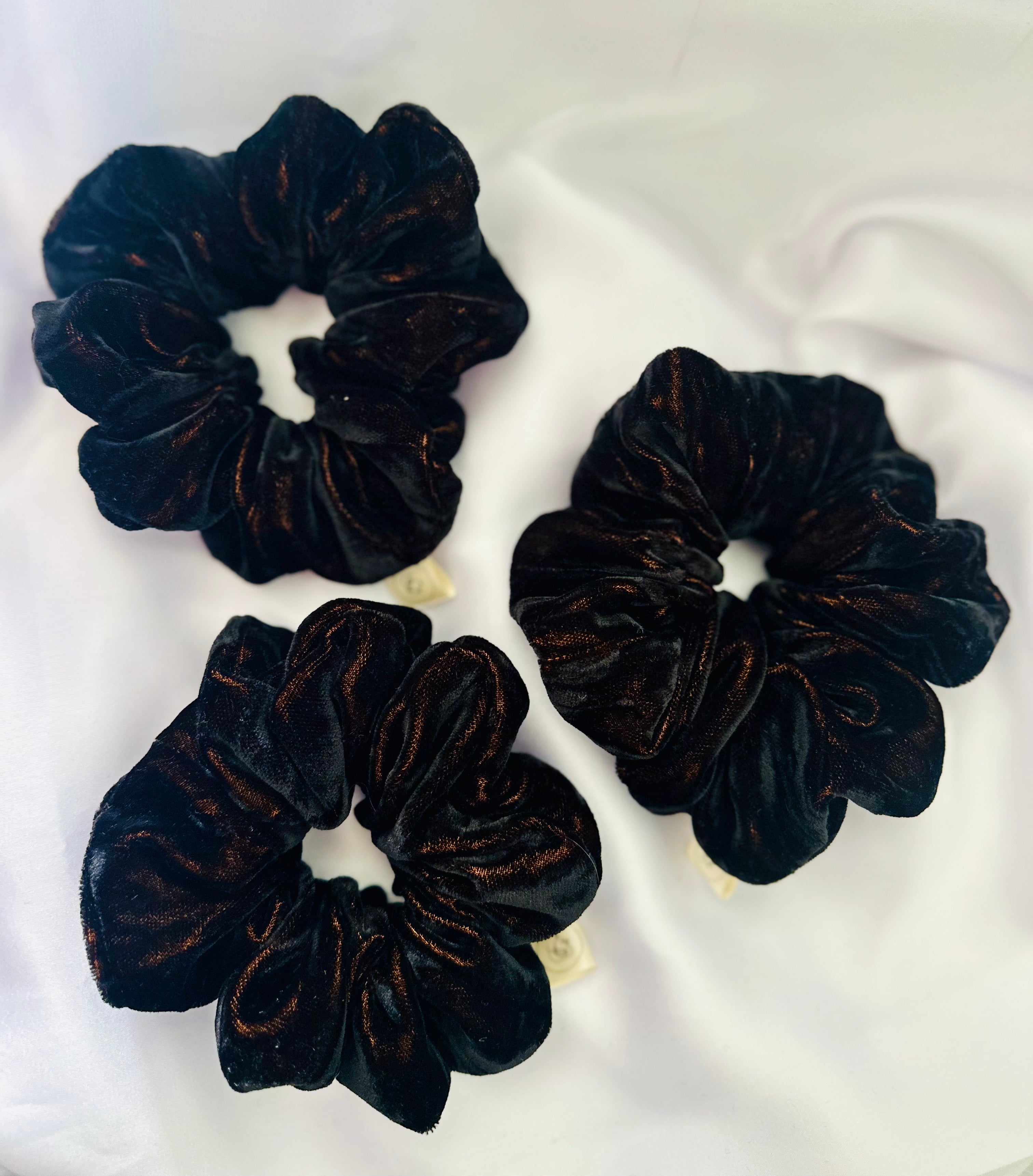 Black and Gold crushed velvet hair scrunchie